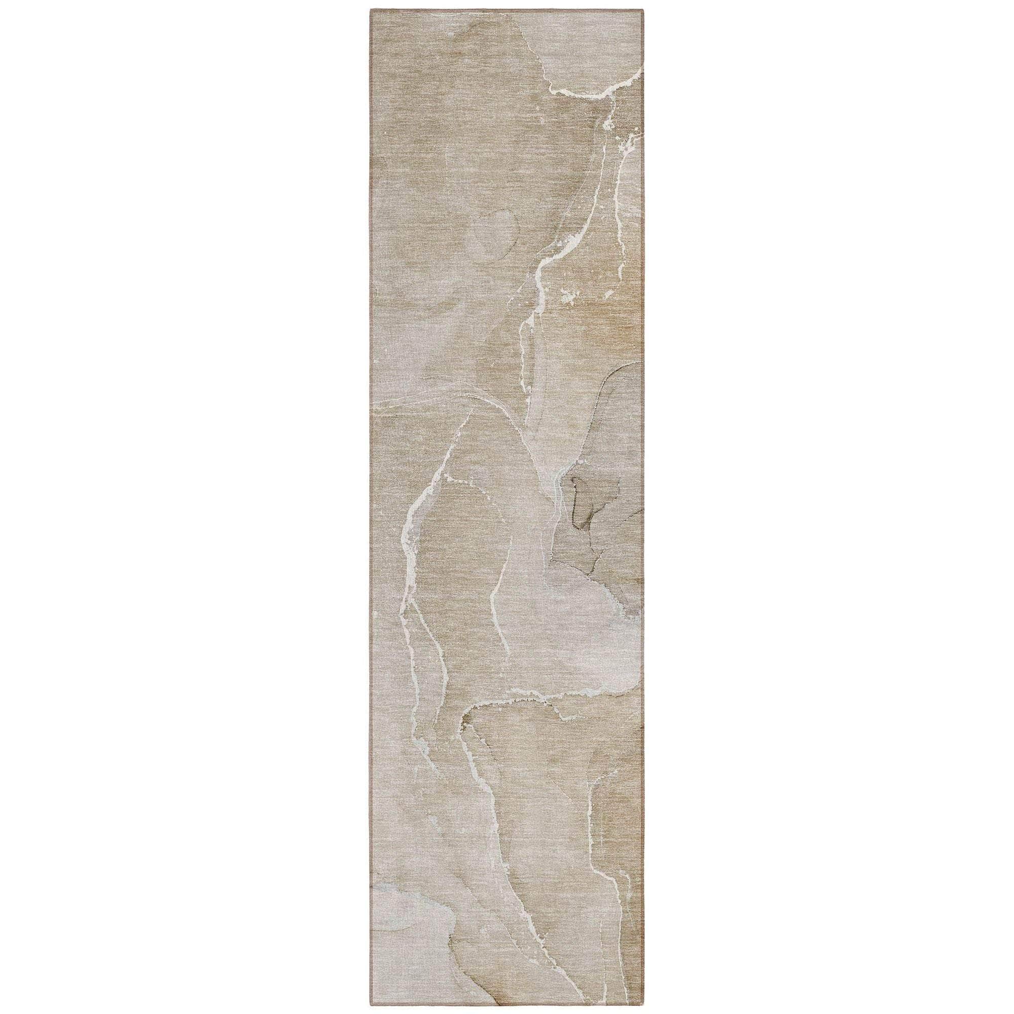 Machine Washable Beige Brown Rug - Indoor / Outdoor - Kids / Pet Friendly Watercolors Print Rug