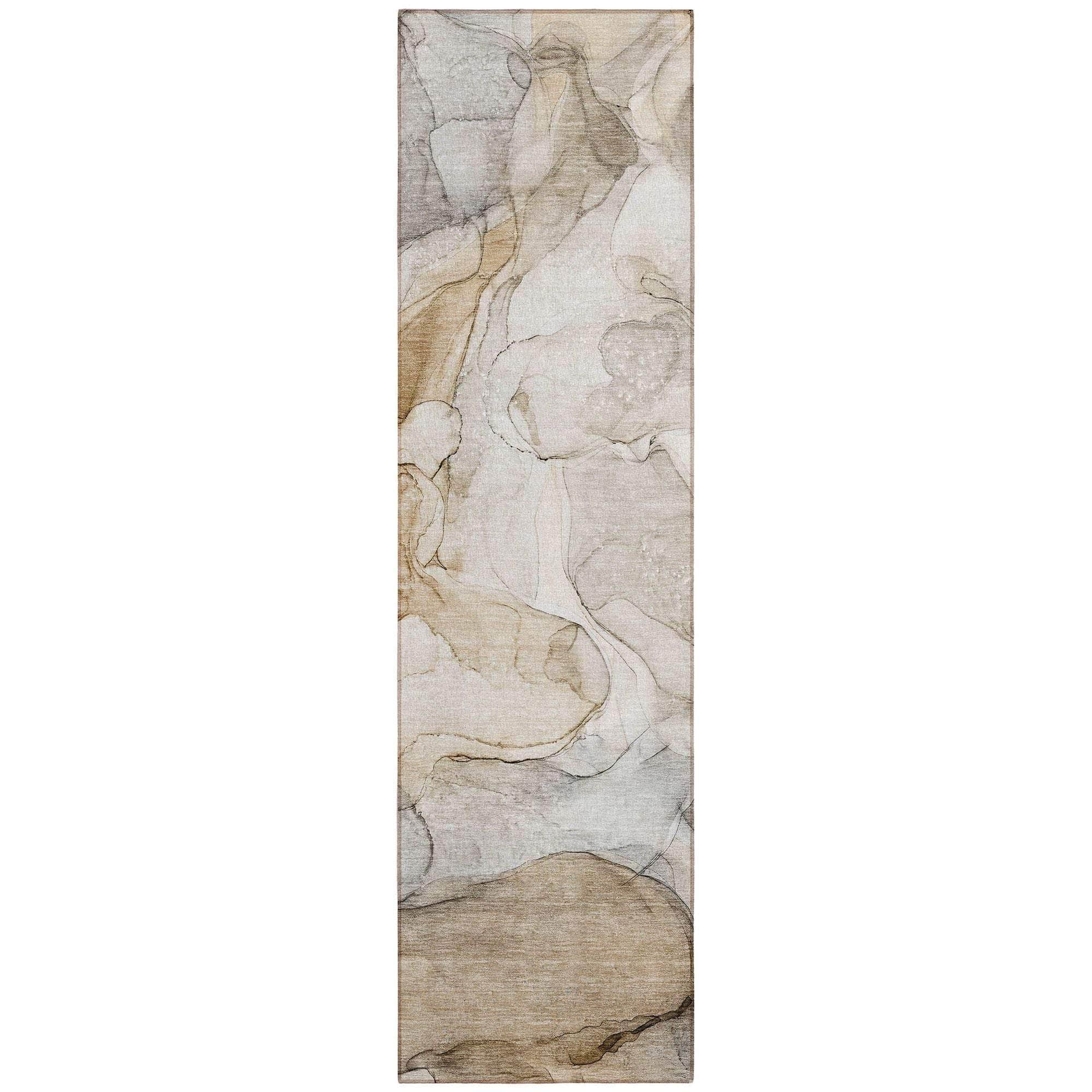 Machine Washable Beige Brown Rug - Indoor / Outdoor - Kids / Pet Friendly Watercolors Print Rug
