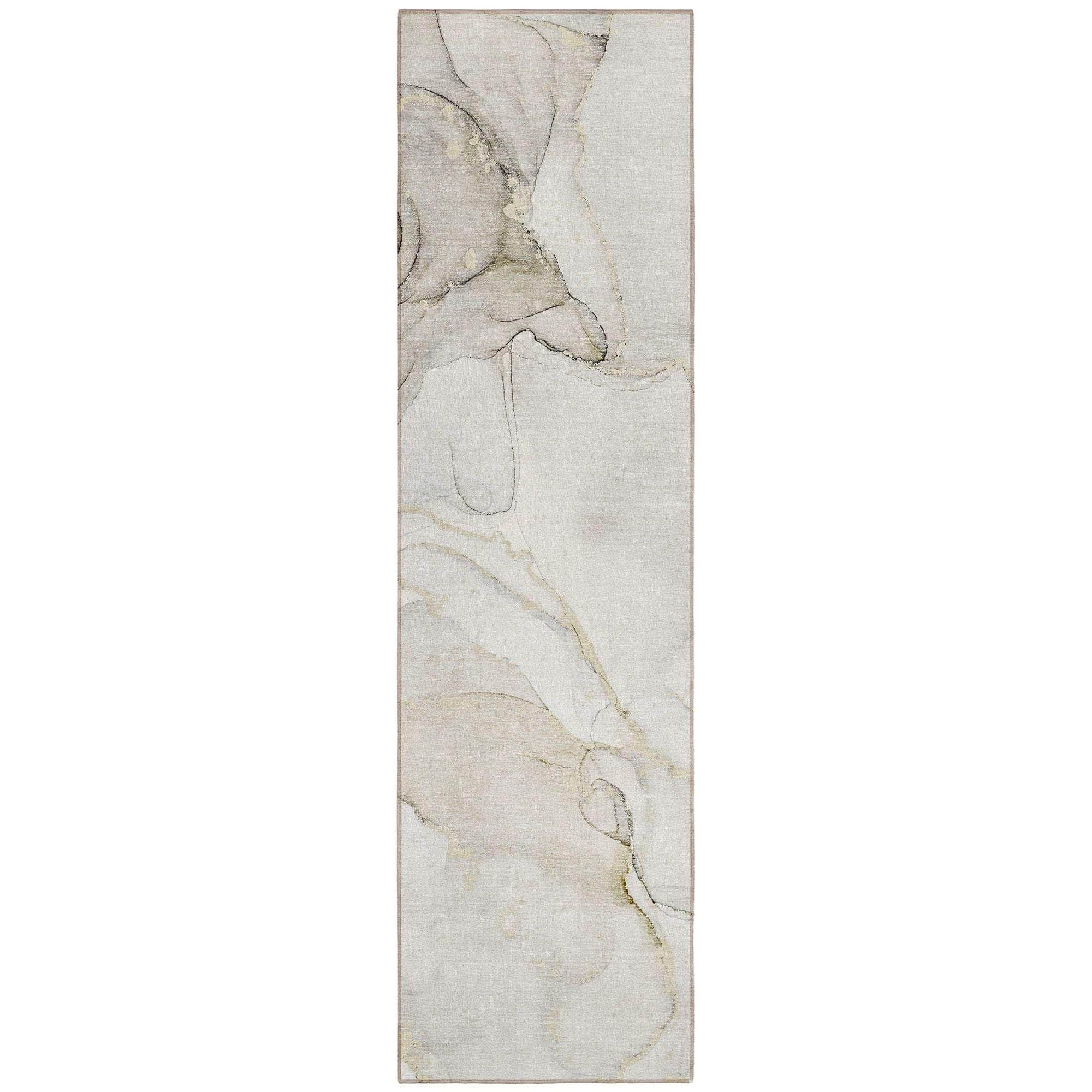 Machine Washable Beige Brown Rug - Indoor / Outdoor - Kids / Pet Friendly Watercolors Print Rug