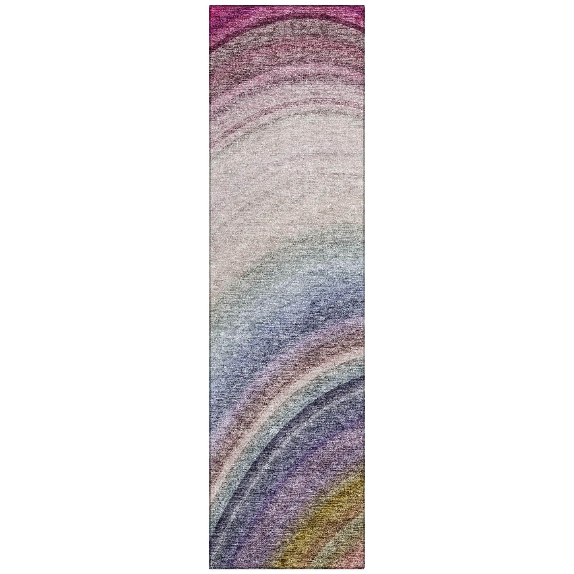 Machine Washable Beige Brown Rug - Indoor / Outdoor - Kids / Pet Friendly Waves Print Rug