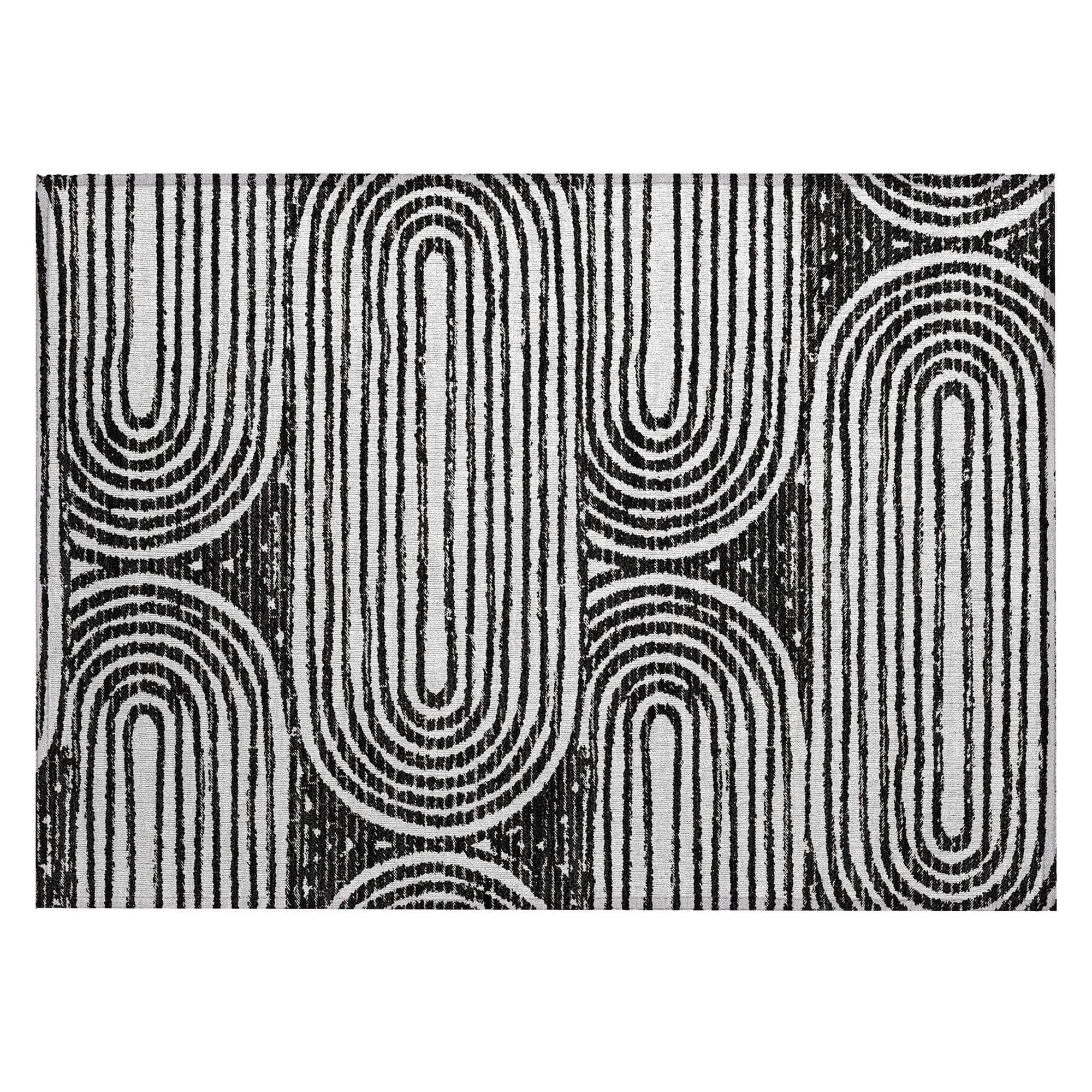 Machine Washable Black Rug - Indoor / Outdoor - Kids / Pet Friendly Art Deco Print Rug