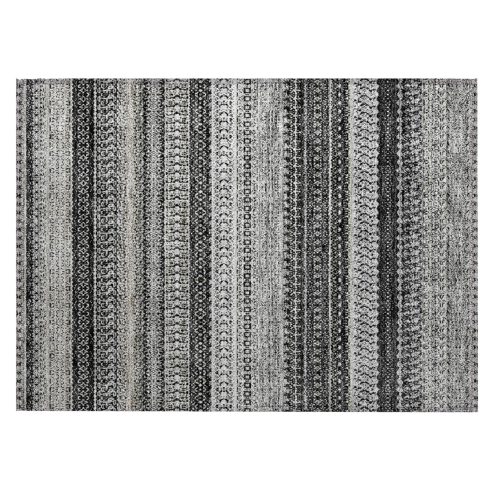 Machine Washable Black Rug - Indoor / Outdoor - Kids / Pet Friendly Stripes Print Rug