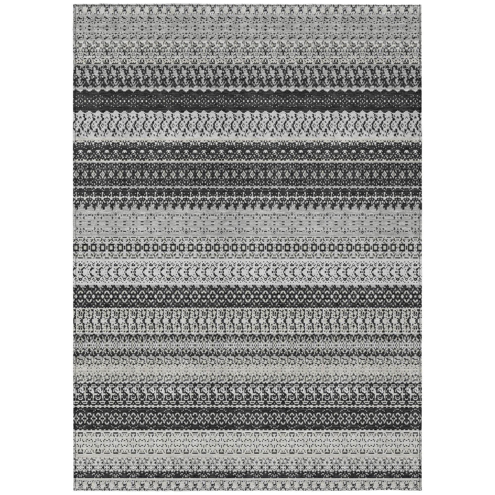 Machine Washable Black Rug - Indoor / Outdoor - Kids / Pet Friendly Stripes Print Rug