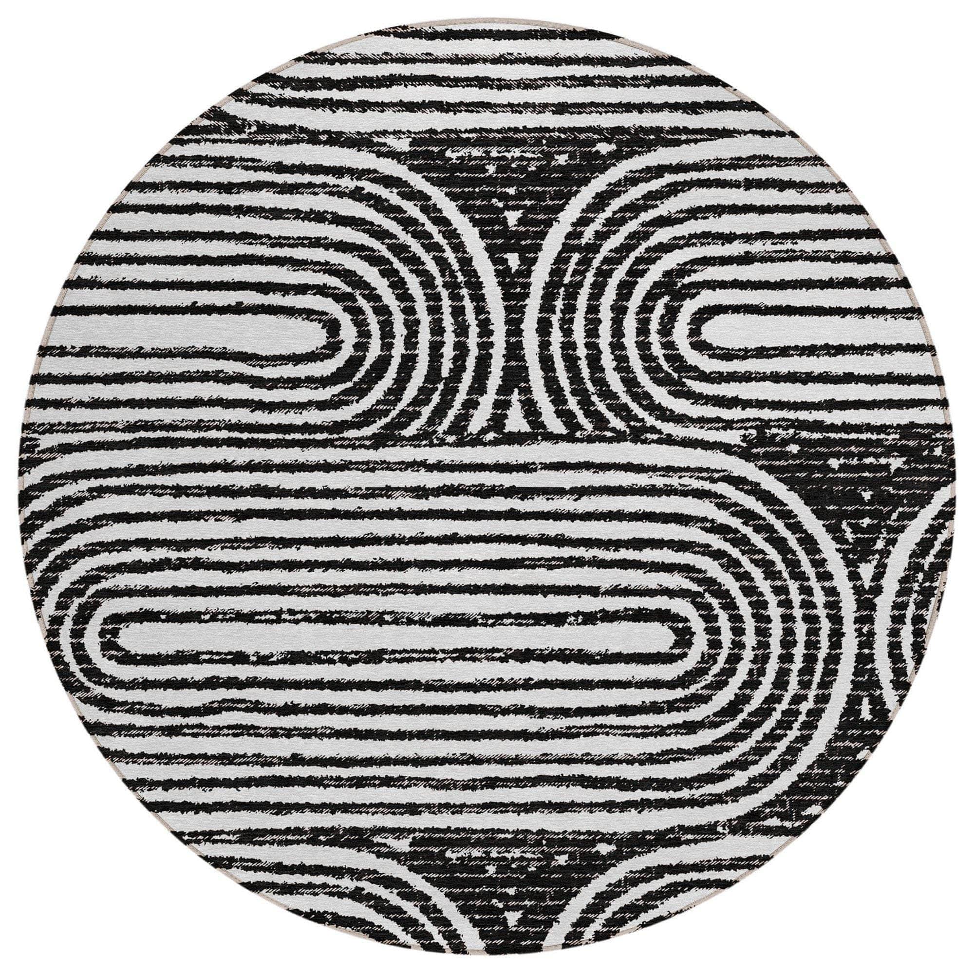 Machine Washable Black Rug - Indoor / Outdoor - Kids / Pet Friendly Art Deco Print Rug
