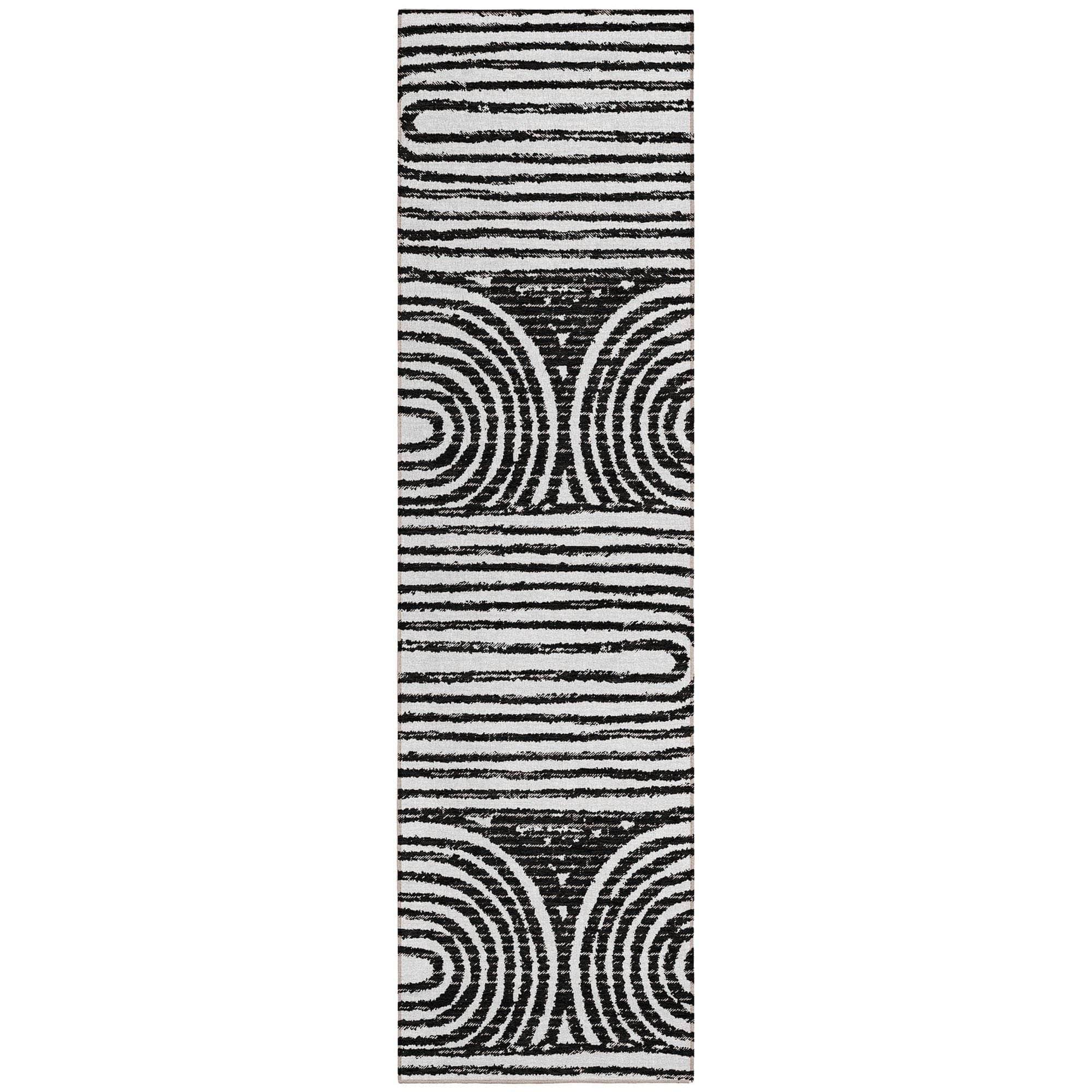 Machine Washable Black Rug - Indoor / Outdoor - Kids / Pet Friendly Art Deco Print Rug