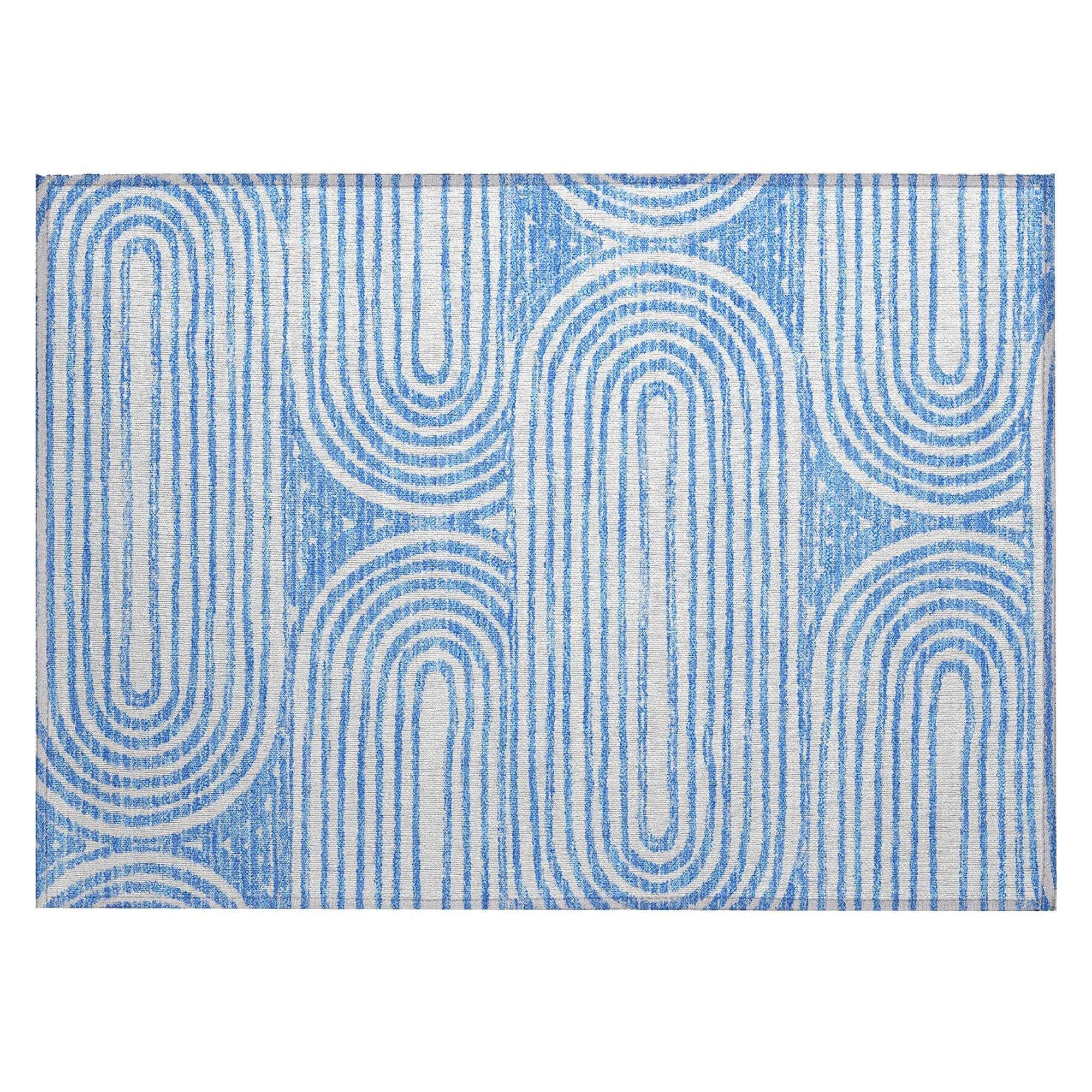 Machine Washable Blue Rug - Indoor / Outdoor - Kids / Pet Friendly Art Deco Print Rug