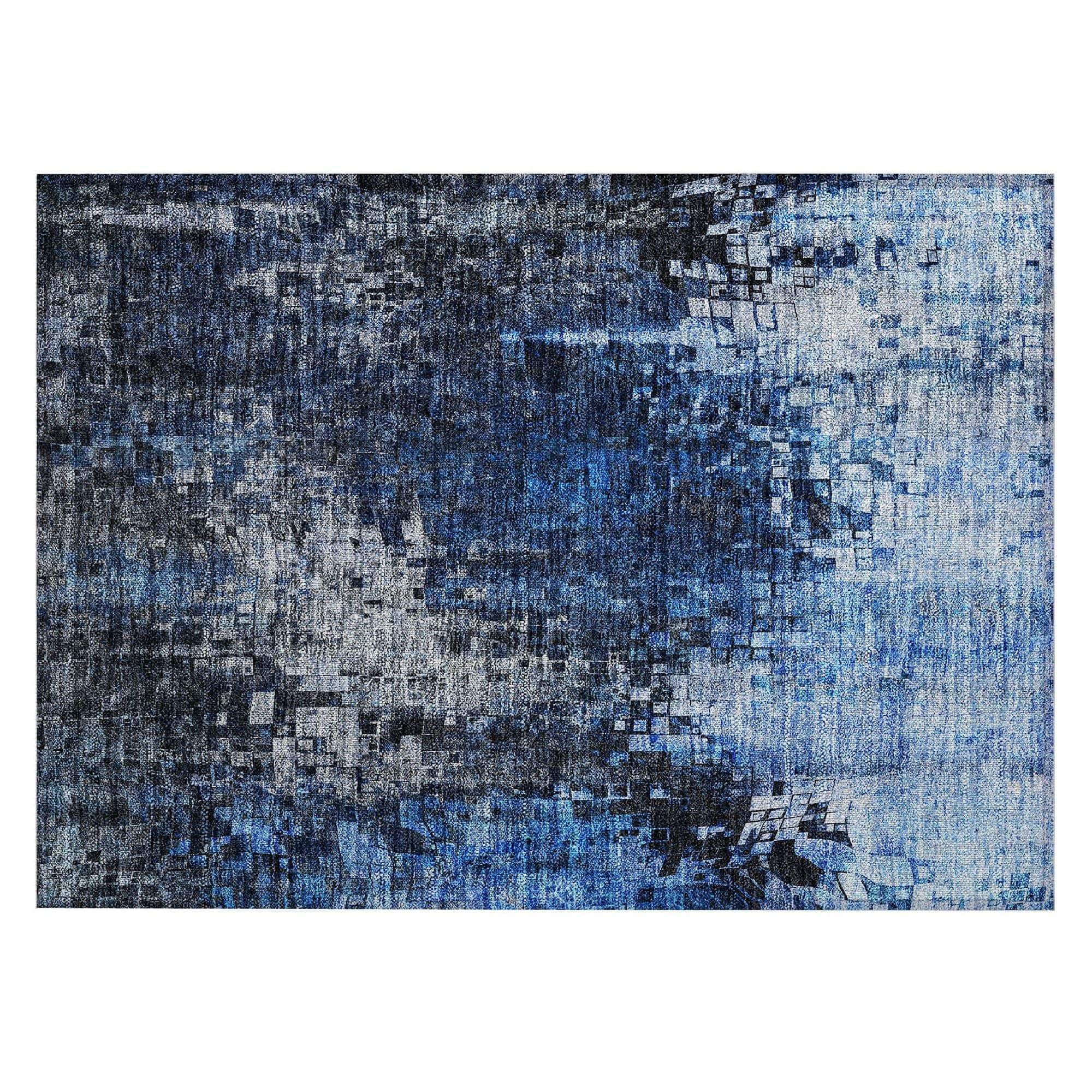 Machine Washable Blue Rug - Indoor / Outdoor - Kids / Pet Friendly Squares Print Rug