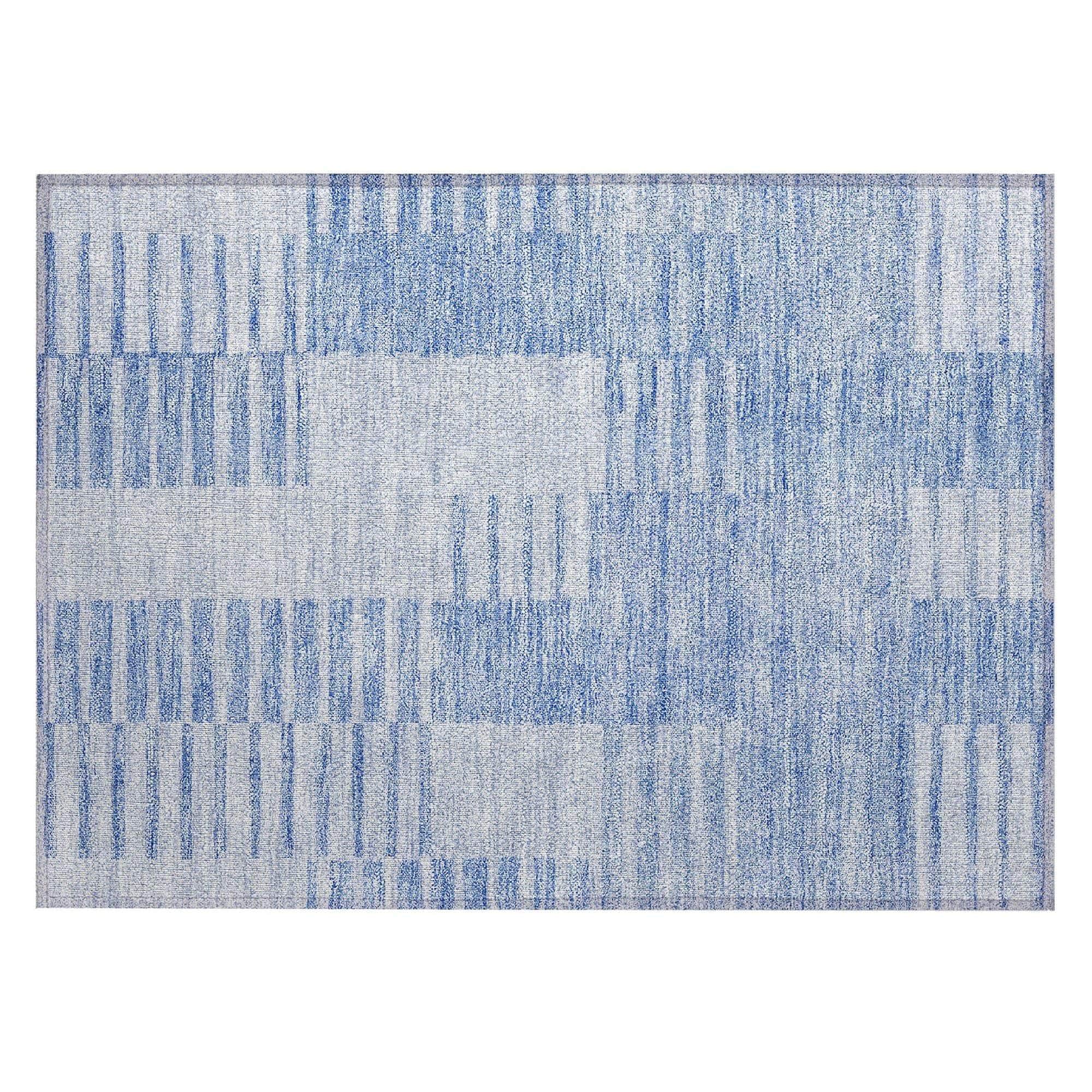 Machine Washable Blue Rug - Indoor / Outdoor - Kids / Pet Friendly Striped Print Rug