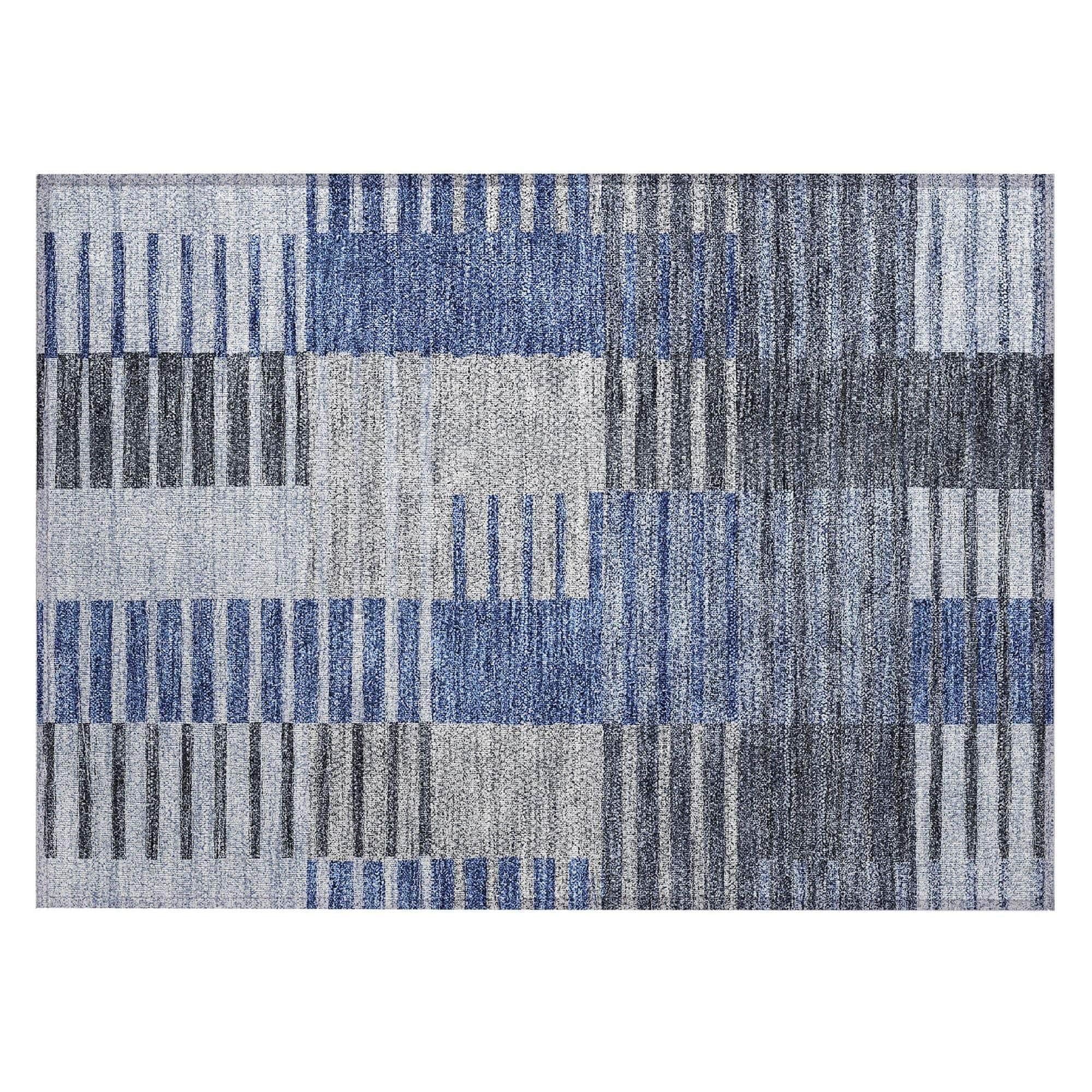 Machine Washable Blue Rug - Indoor / Outdoor - Kids / Pet Friendly Striped Print Rug