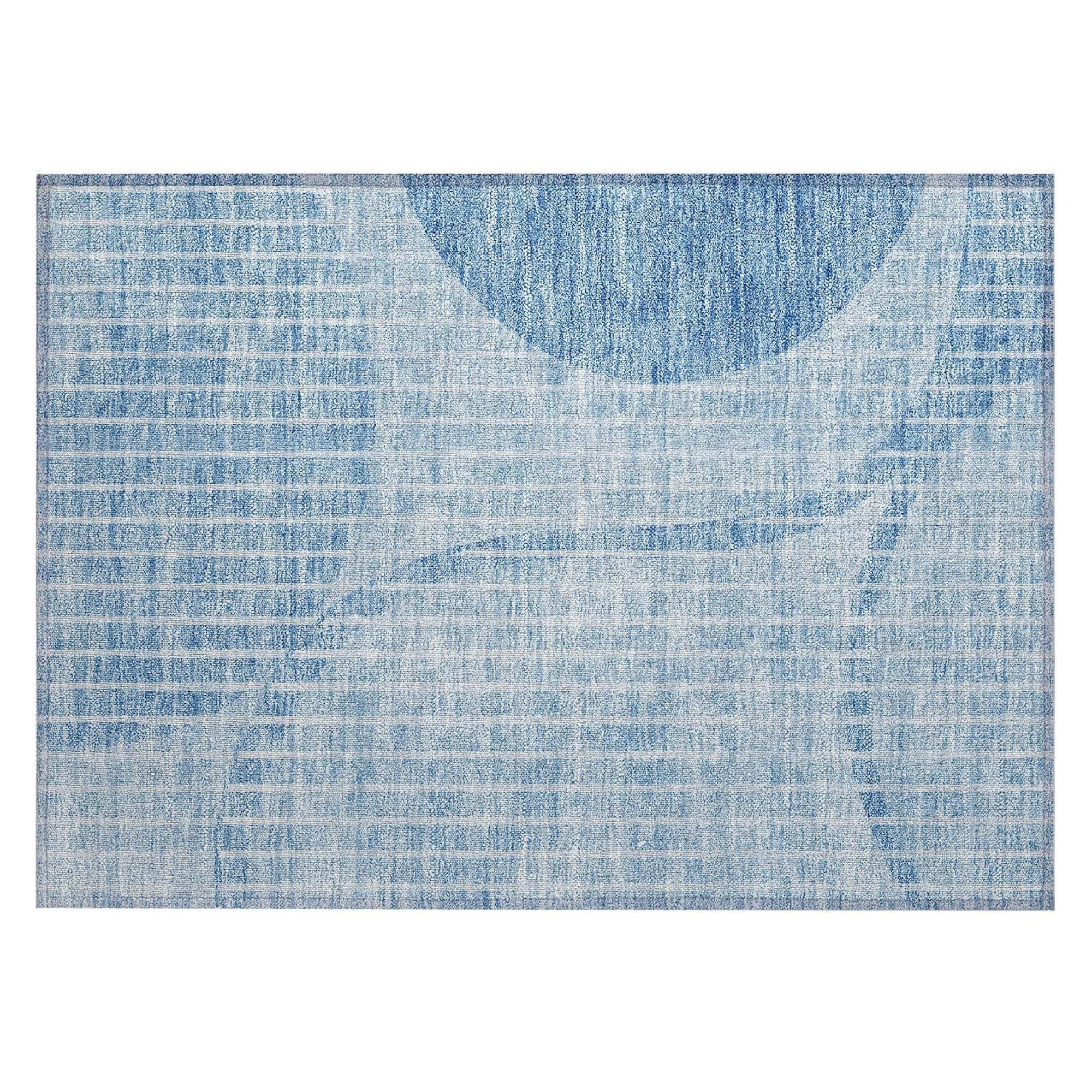 Machine Washable Blue Rug - Indoor / Outdoor - Kids / Pet Friendly Striped Print Rug