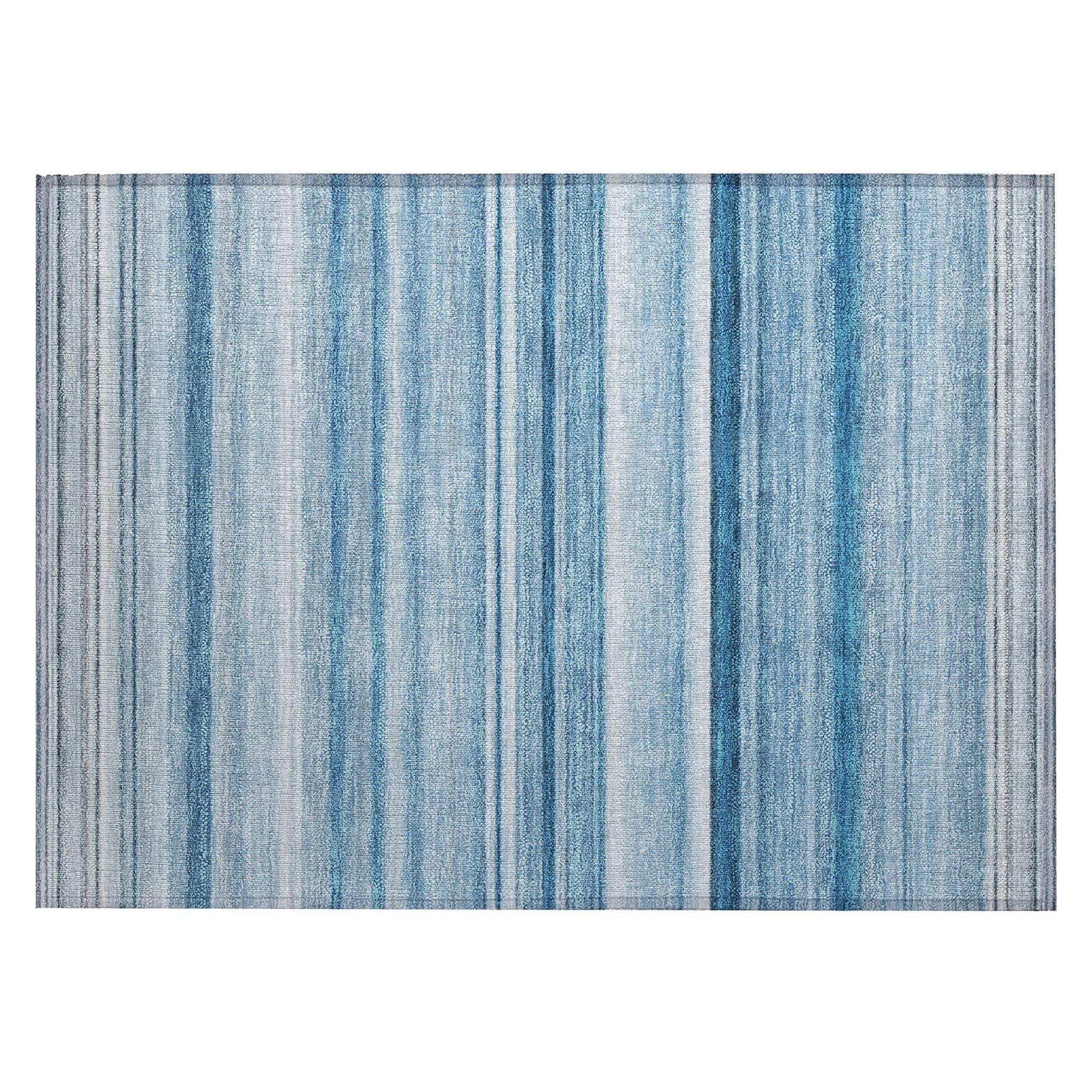 Machine Washable Blue Rug - Indoor / Outdoor - Kids / Pet Friendly Stripes Print Rug