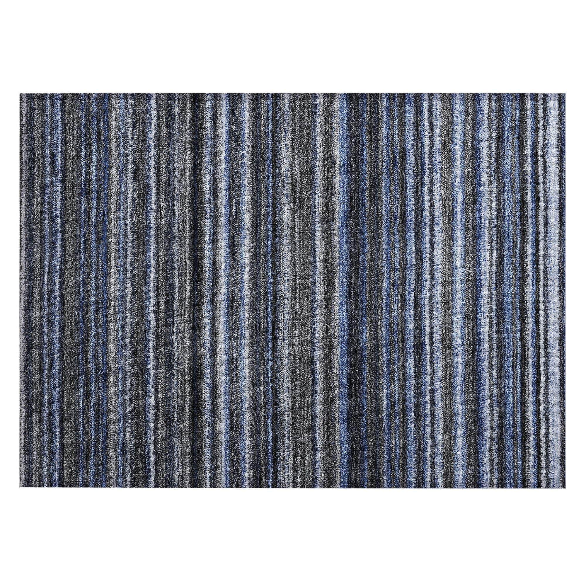 Machine Washable Blue Rug - Indoor / Outdoor - Kids / Pet Friendly Stripes Print Rug