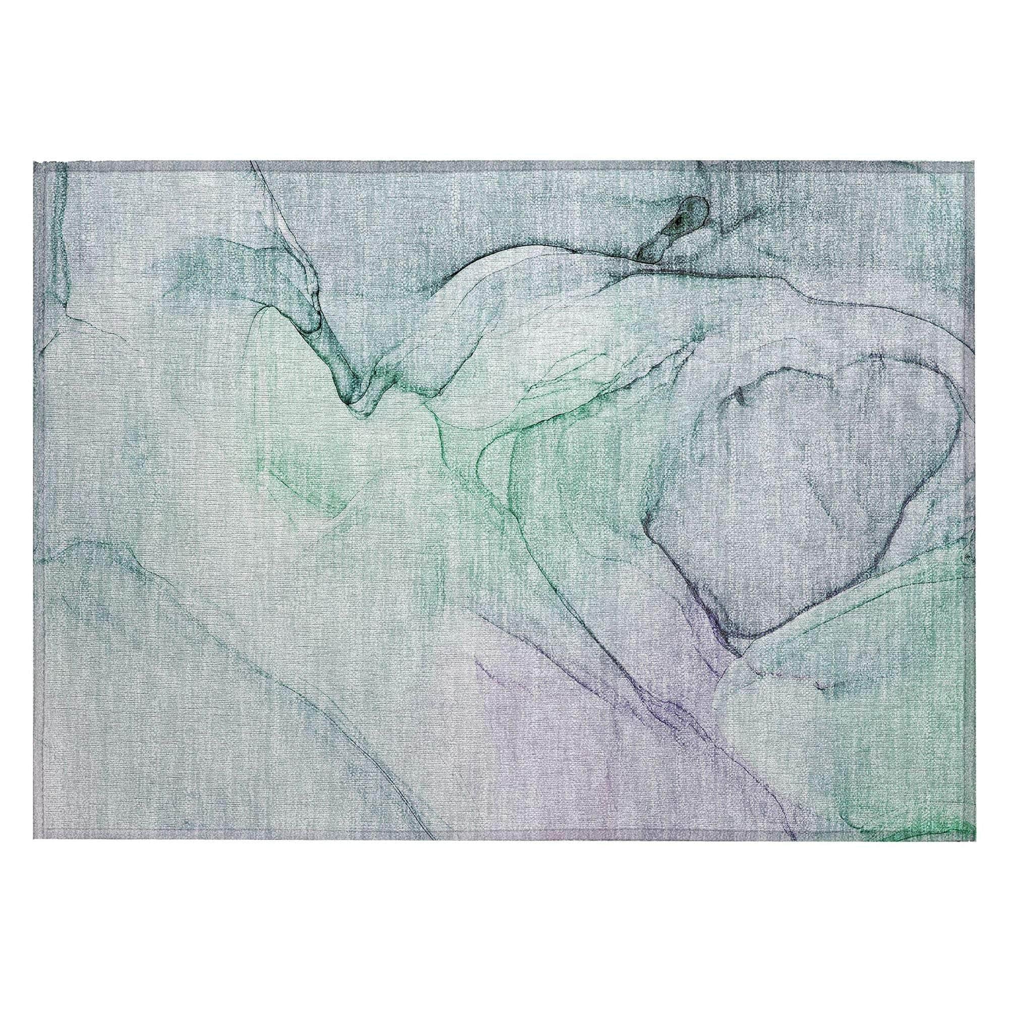 Machine Washable Blue Rug - Indoor / Outdoor - Kids / Pet Friendly Watercolors Print Rug