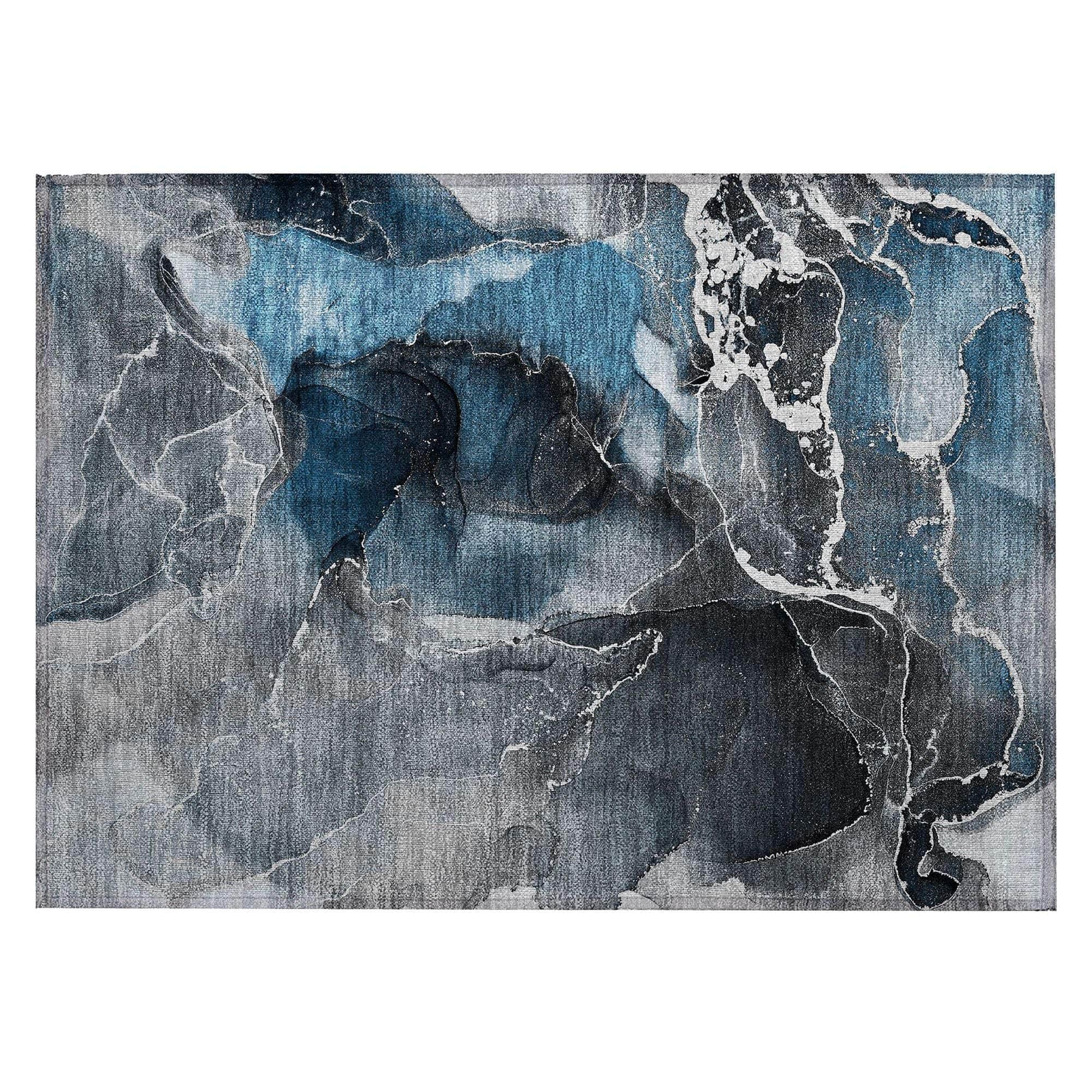Machine Washable Blue Rug - Indoor / Outdoor - Kids / Pet Friendly Watercolors Print Rug