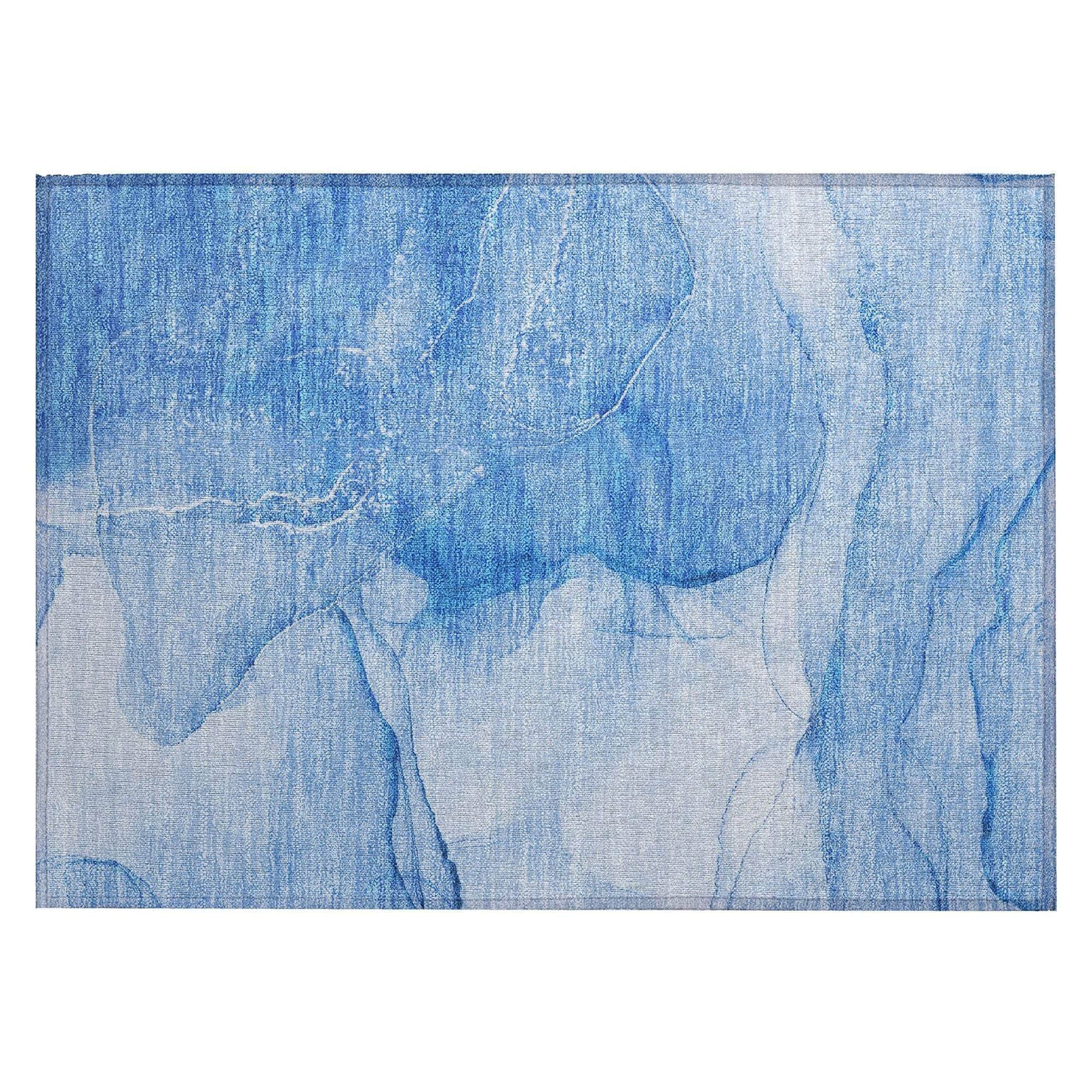 Machine Washable Blue Rug - Indoor / Outdoor - Kids / Pet Friendly Watercolors Print Rug