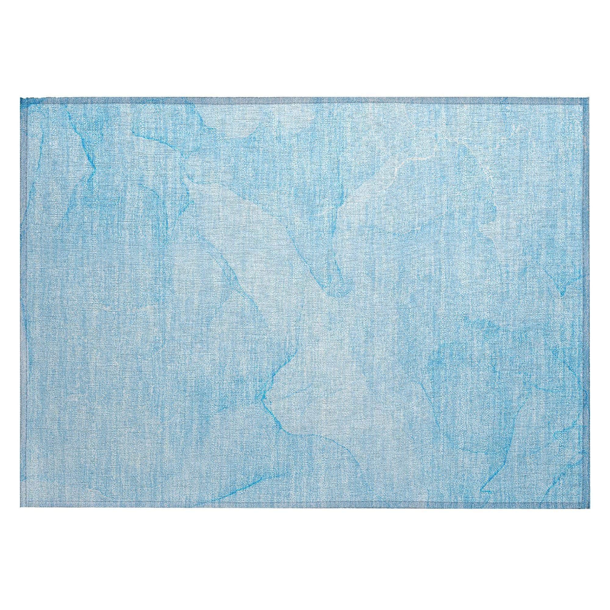 Machine Washable Blue Rug - Indoor / Outdoor - Kids / Pet Friendly Watercolors Print Rug