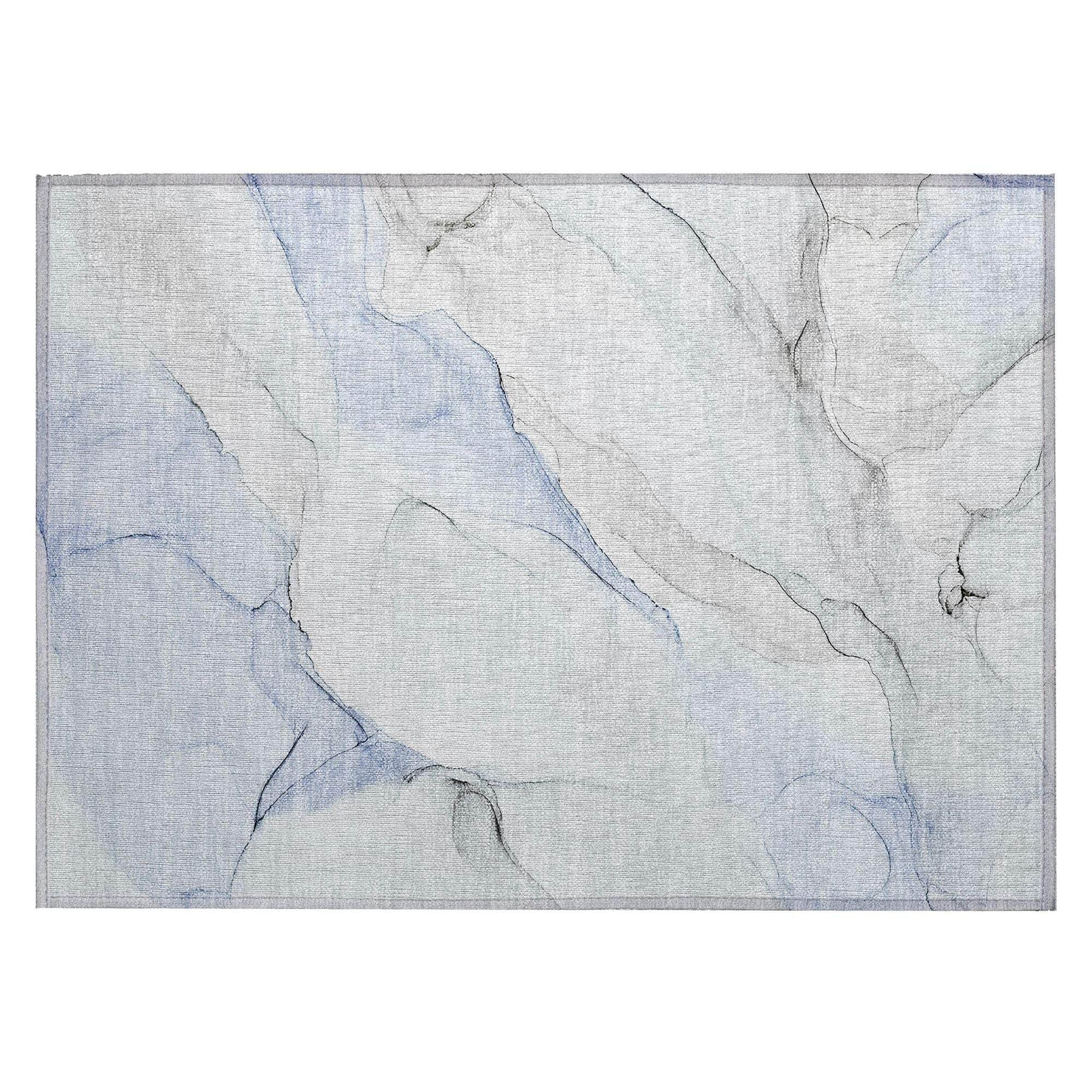 Machine Washable Blue Rug - Indoor / Outdoor - Kids / Pet Friendly Watercolors Print Rug