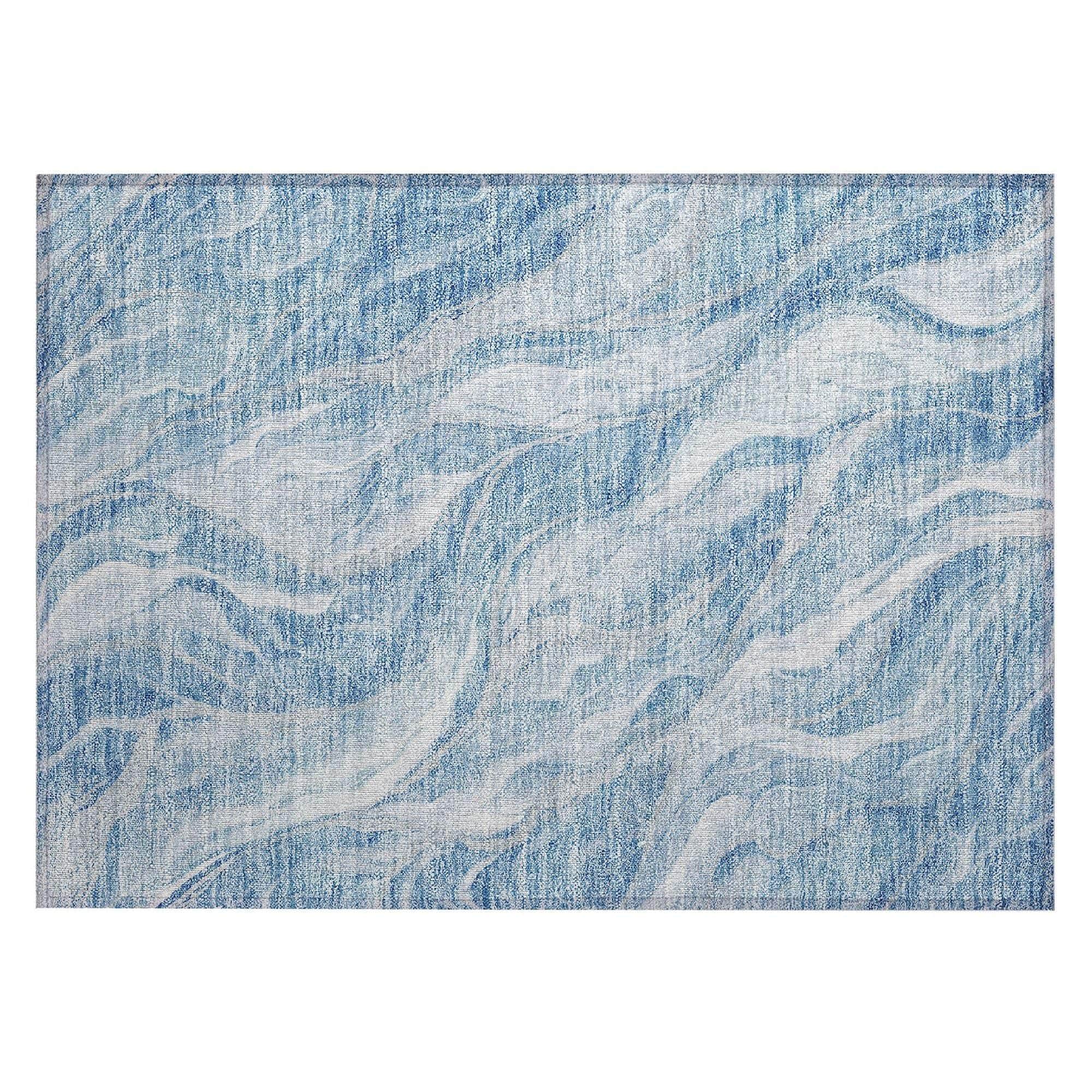 Machine Washable Blue Rug - Indoor / Outdoor - Kids / Pet Friendly Waves Print Rug