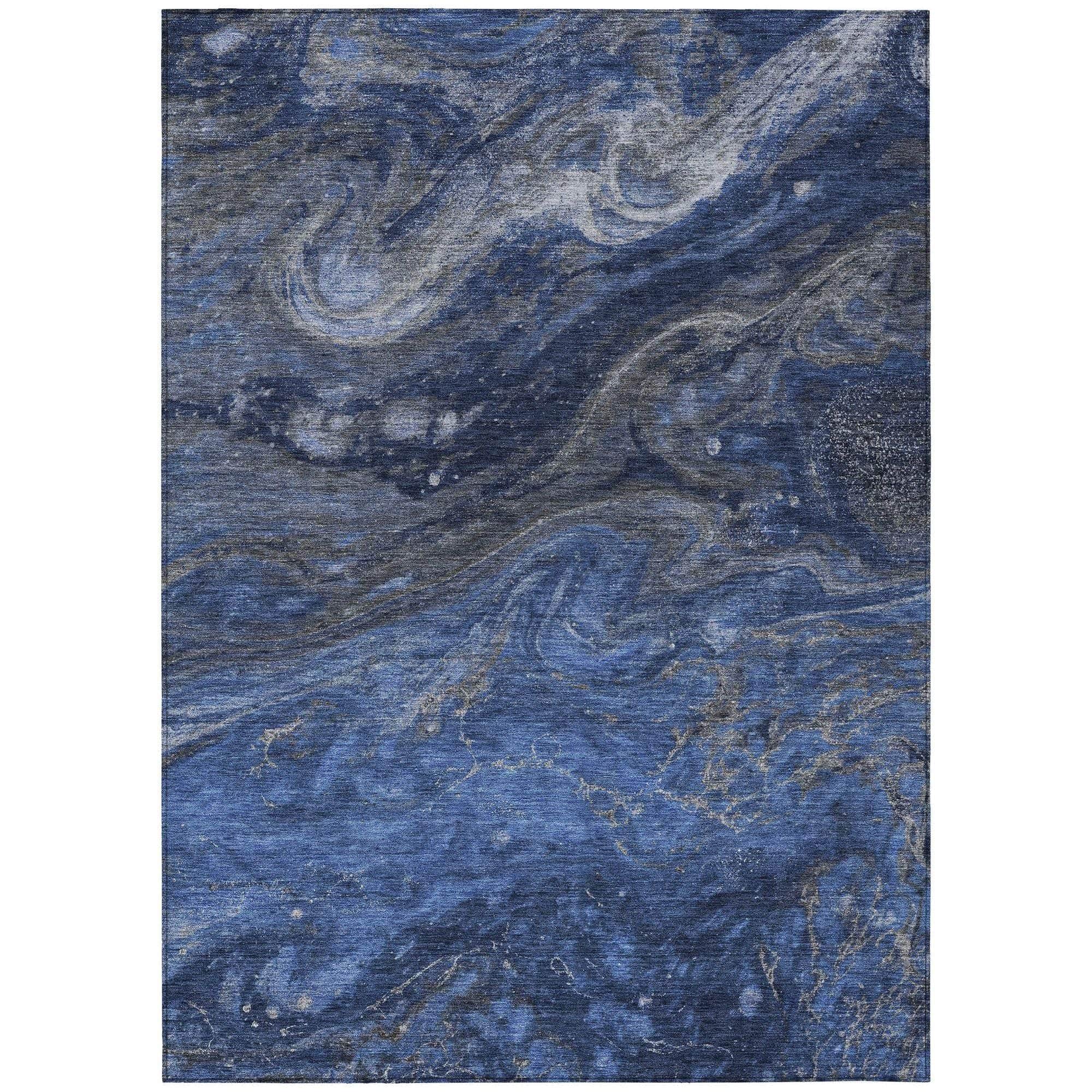 Machine Washable Blue Rug - Indoor / Outdoor - Kids / Pet Friendly Abstract Print Rug