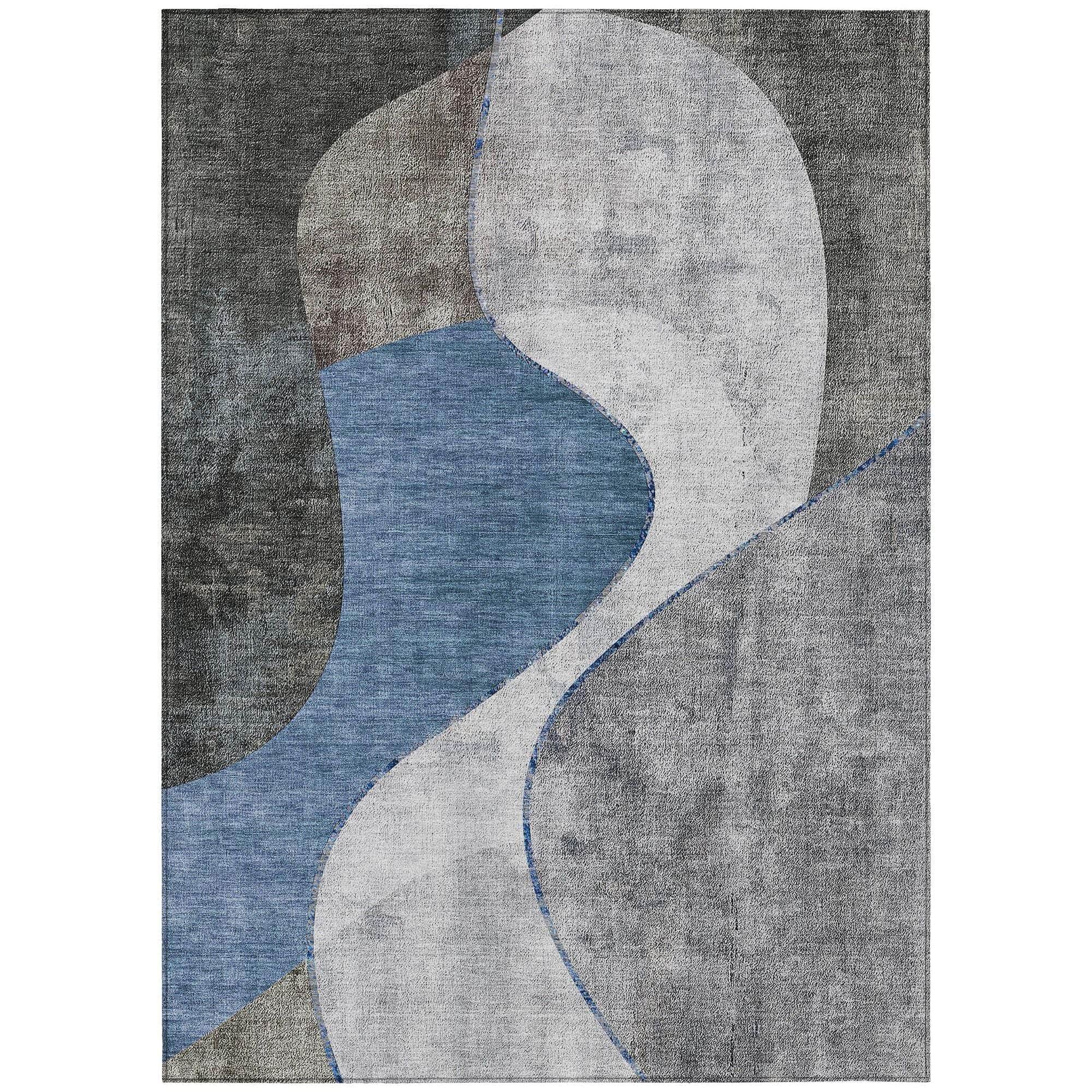 Machine Washable Blue Rug - Indoor / Outdoor - Kids / Pet Friendly Art Deco Print Rug