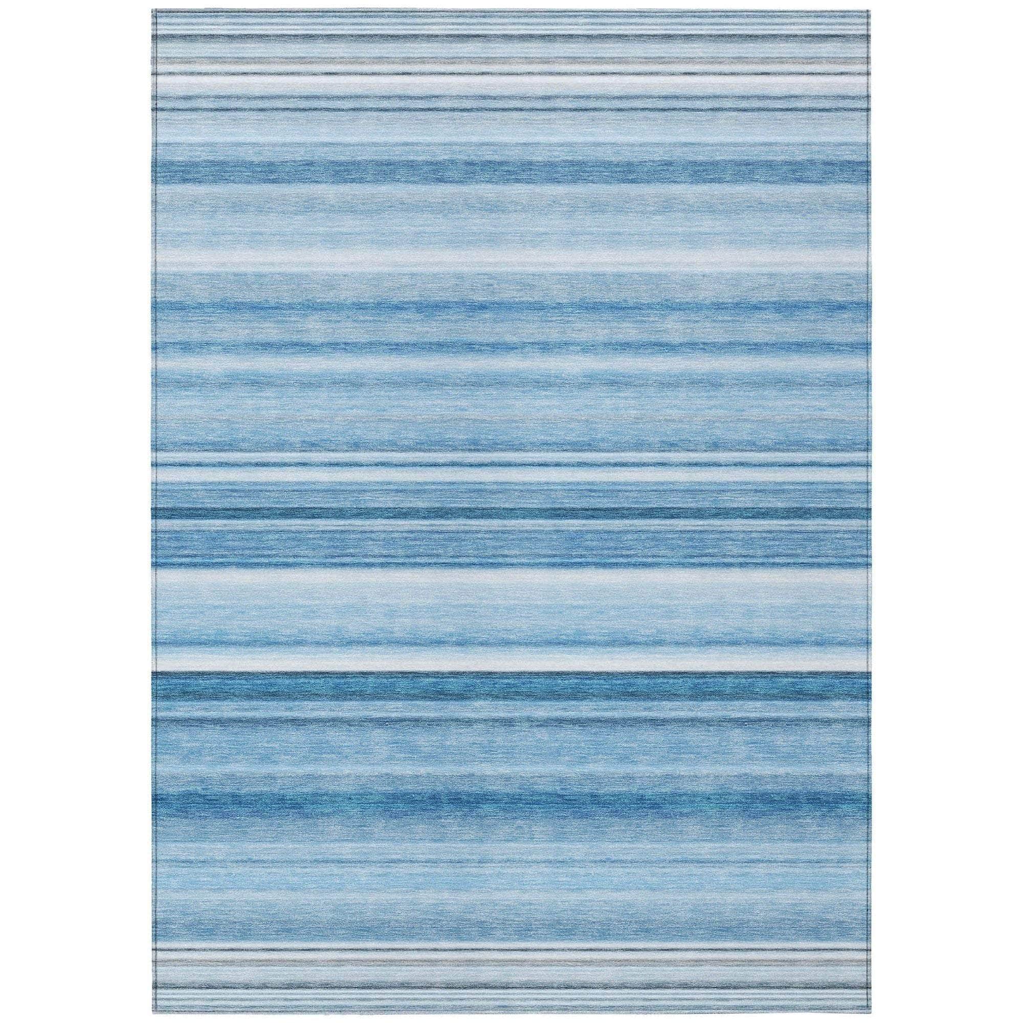 Machine Washable Blue Rug - Indoor / Outdoor - Kids / Pet Friendly Stripes Print Rug