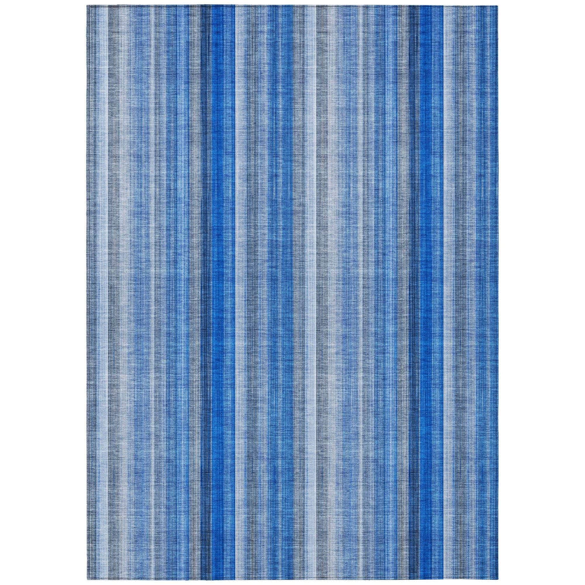 Machine Washable Blue Rug - Indoor / Outdoor - Kids / Pet Friendly Stripes Print Rug