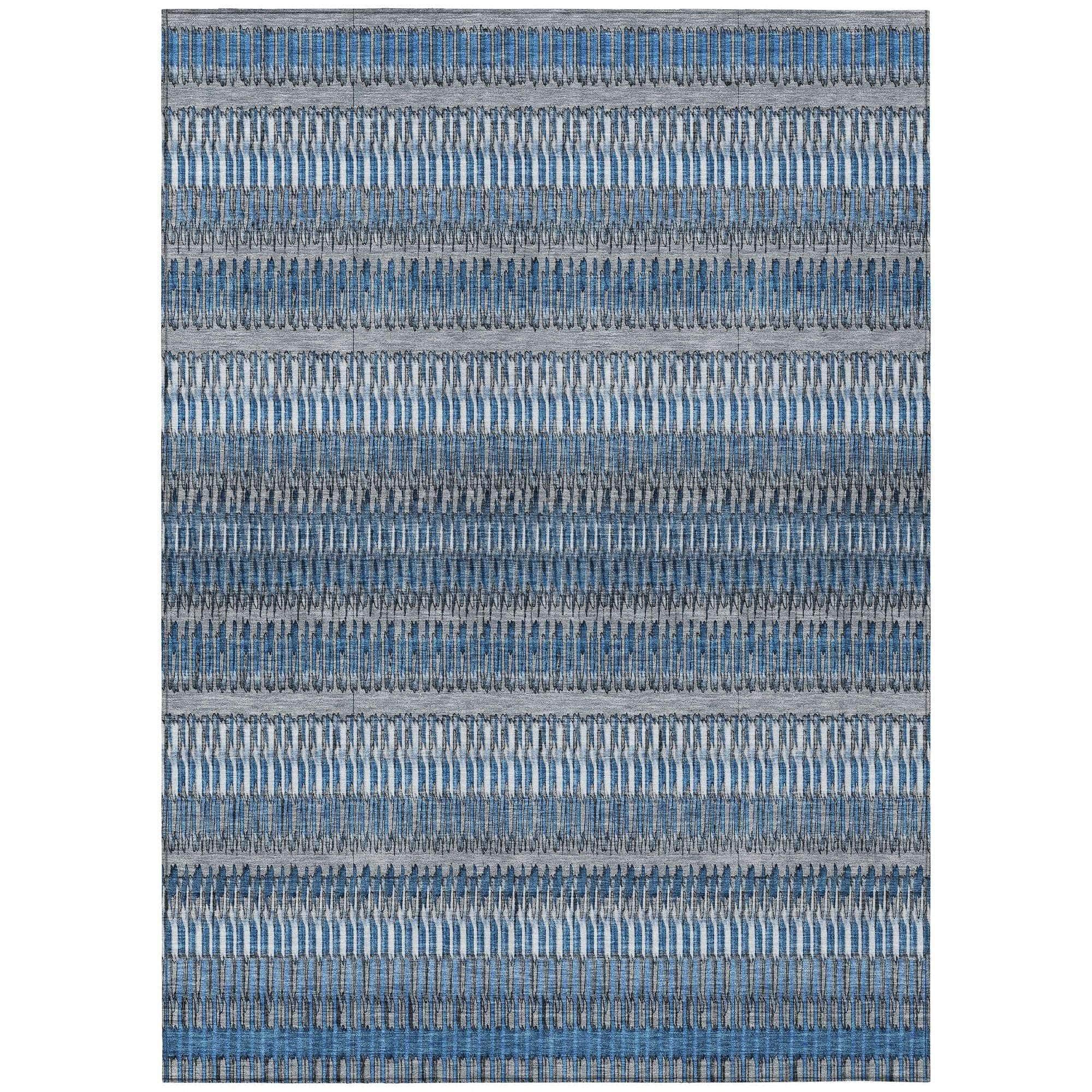Machine Washable Blue Rug - Indoor / Outdoor - Kids / Pet Friendly Stripes Print Rug