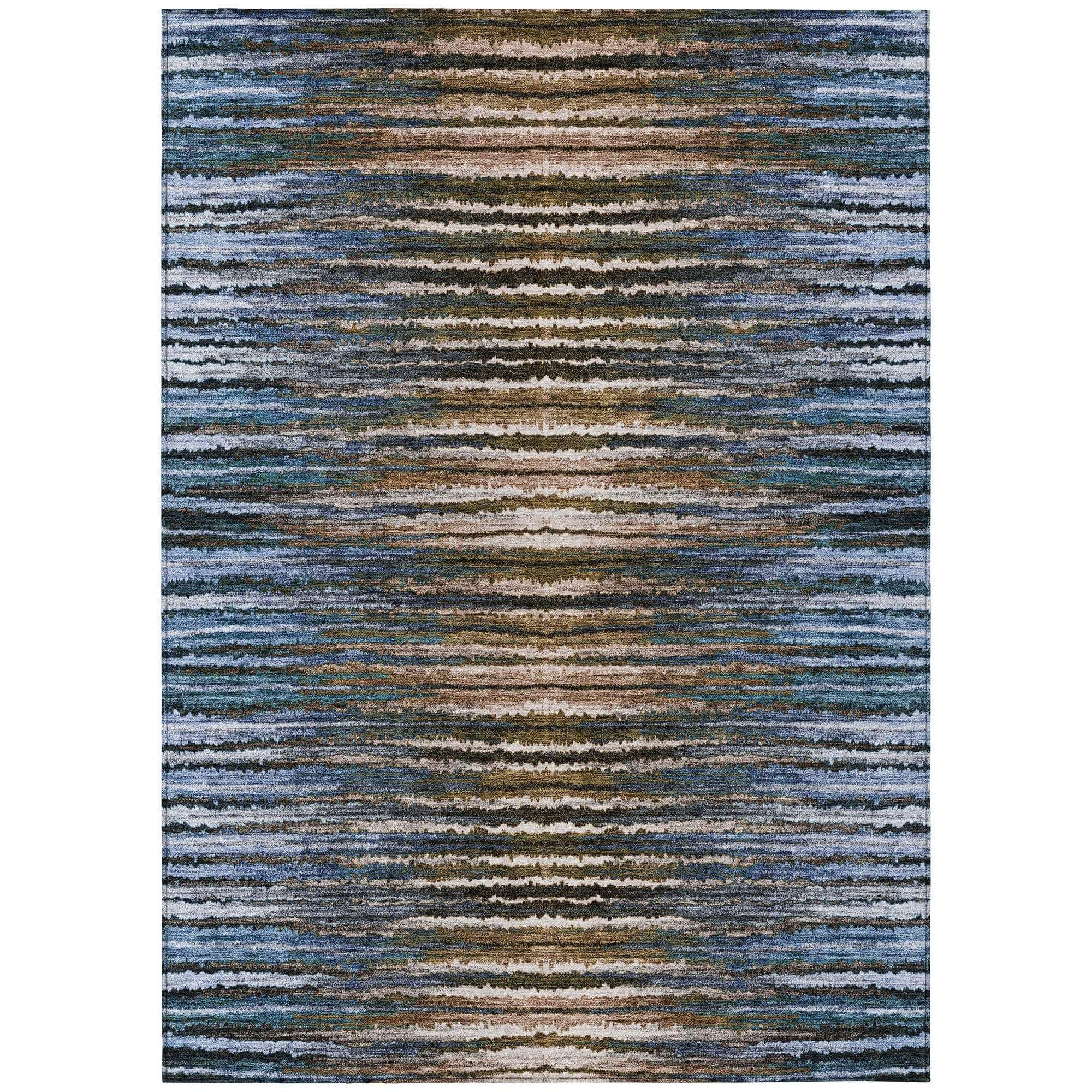 Machine Washable Blue Rug - Indoor / Outdoor - Kids / Pet Friendly Stripes Print Rug