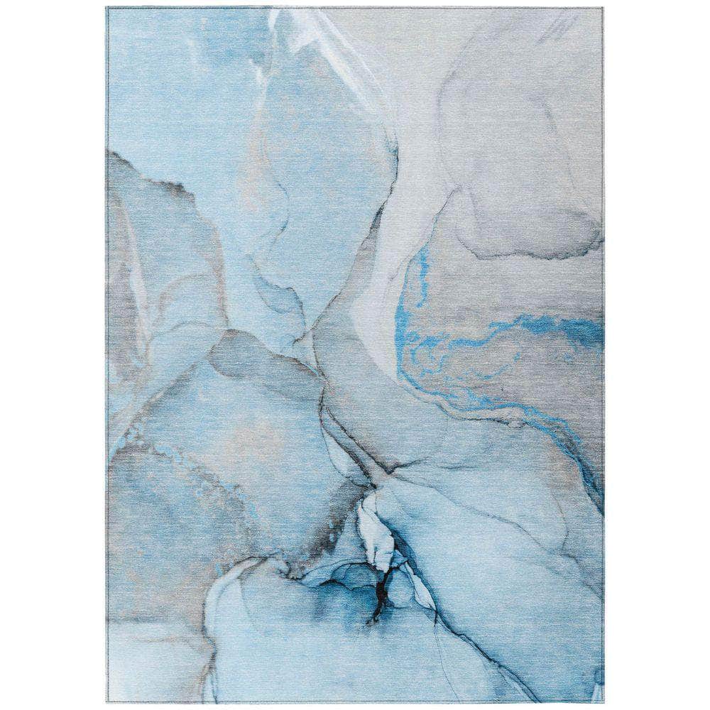 Machine Washable Blue Rug - Indoor / Outdoor - Kids / Pet Friendly Watercolors Print Rug
