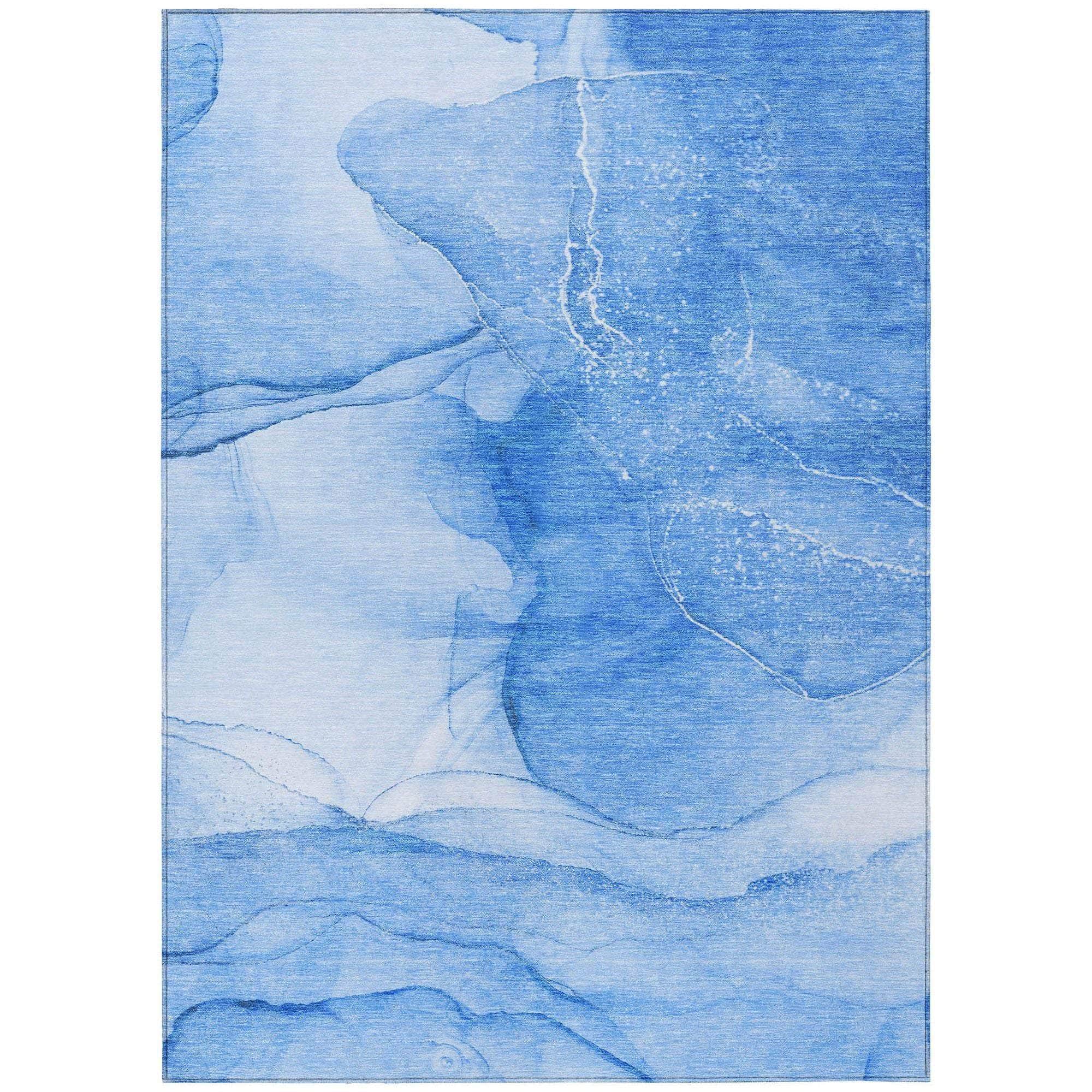 Machine Washable Blue Rug - Indoor / Outdoor - Kids / Pet Friendly Watercolors Print Rug