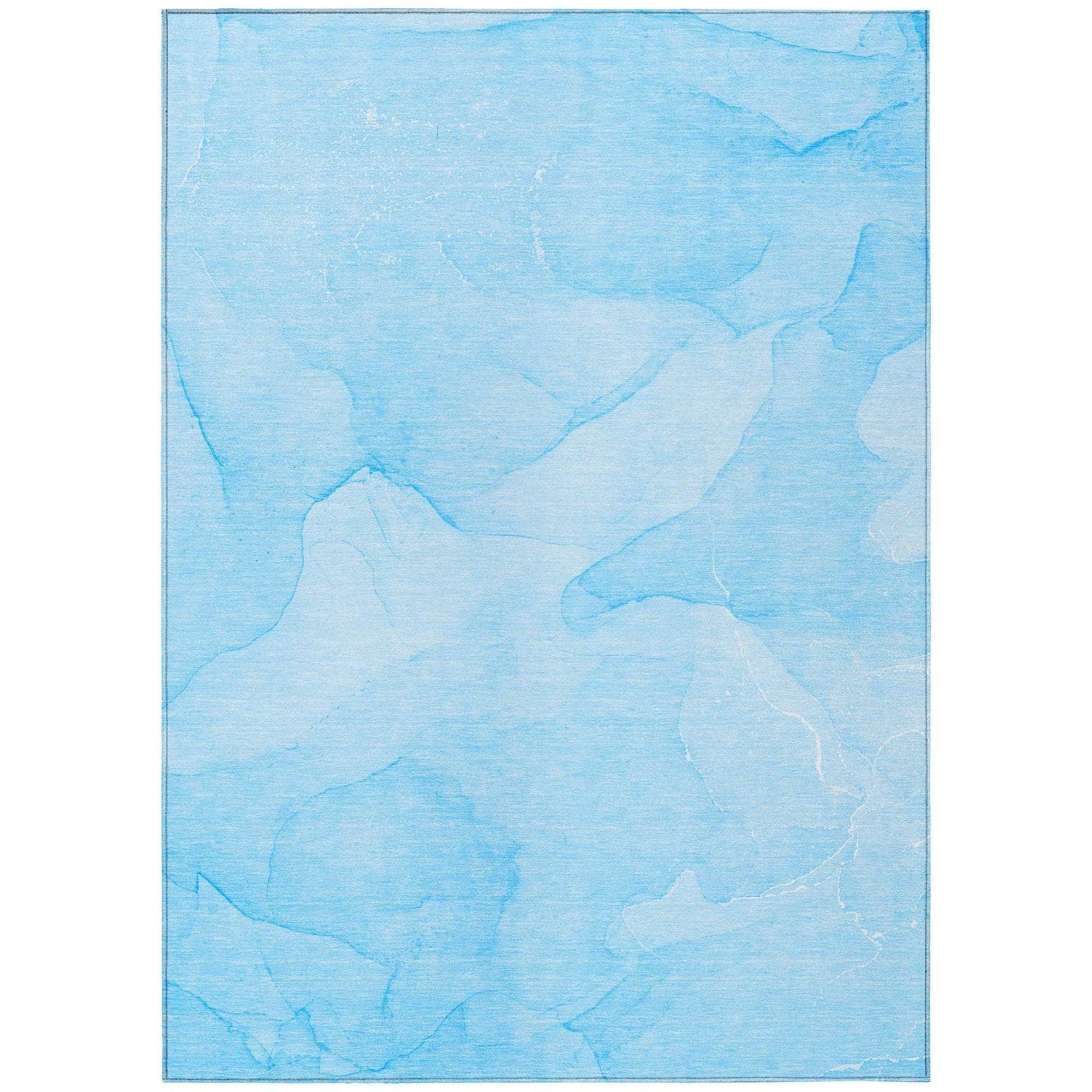 Machine Washable Blue Rug - Indoor / Outdoor - Kids / Pet Friendly Watercolors Print Rug