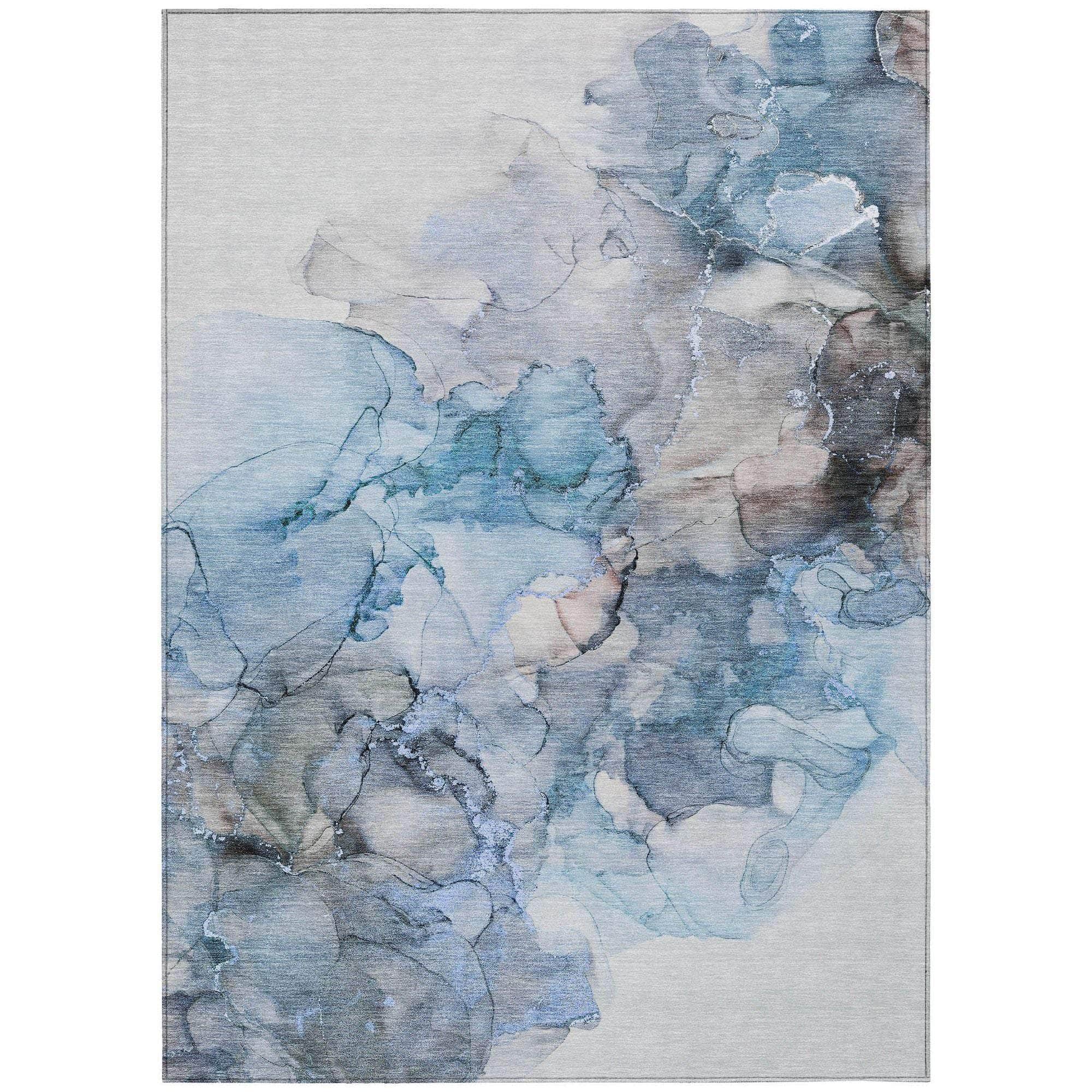 Machine Washable Blue Rug - Indoor / Outdoor - Kids / Pet Friendly Watercolors Print Rug