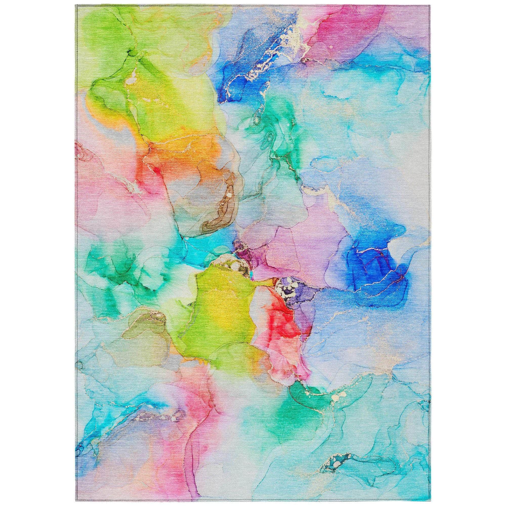 Machine Washable Blue Rug - Indoor / Outdoor - Kids / Pet Friendly Watercolors Print Rug