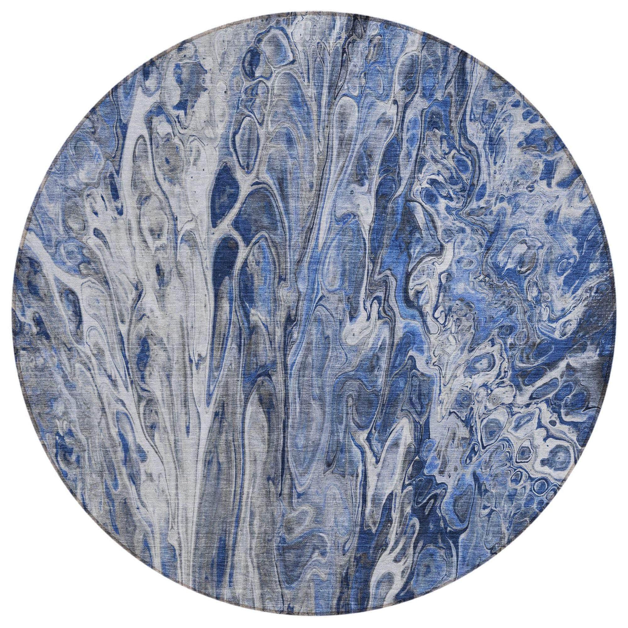 Machine Washable Blue Rug - Indoor / Outdoor - Kids / Pet Friendly Abstract Print Rug
