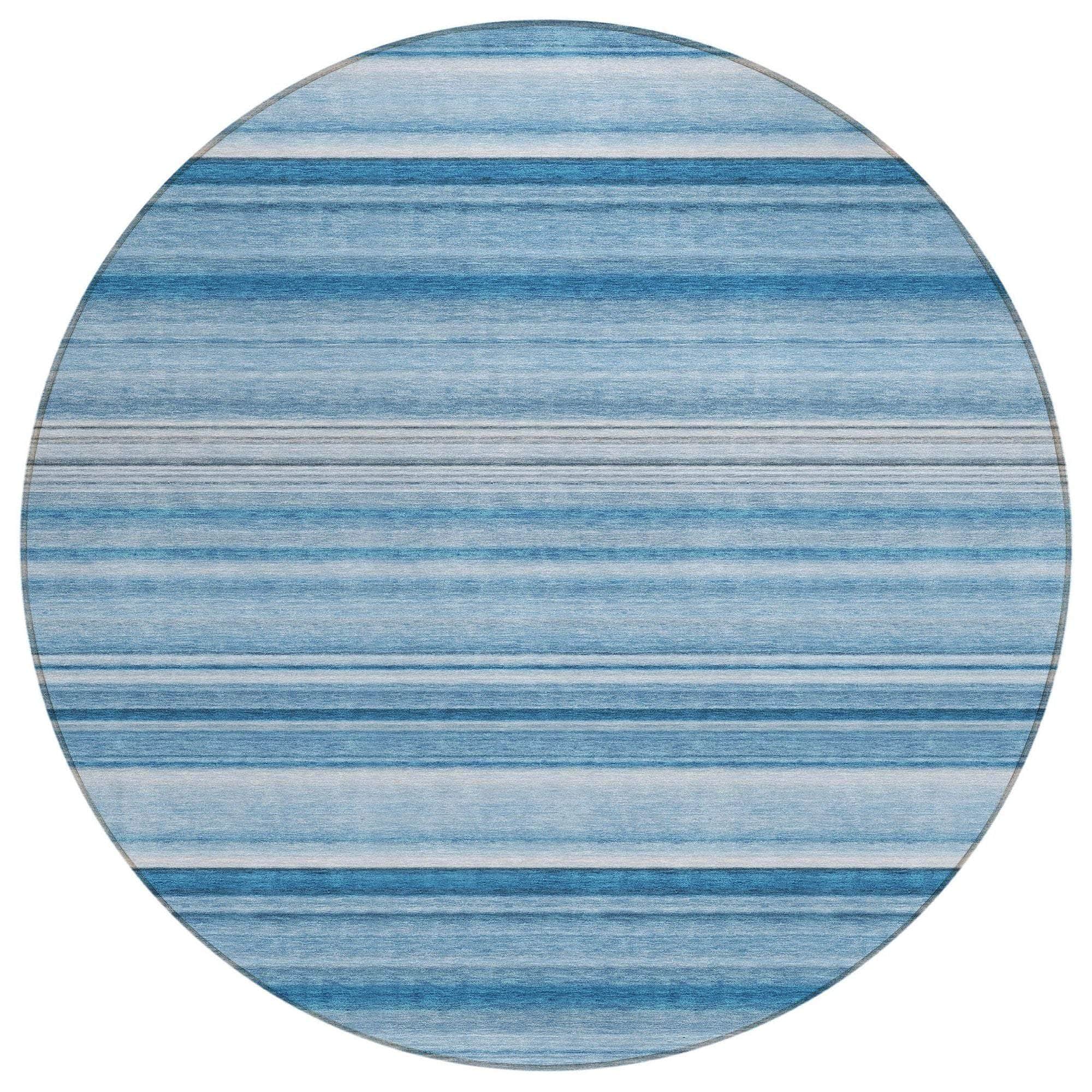 Machine Washable Blue Rug - Indoor / Outdoor - Kids / Pet Friendly Stripes Print Rug