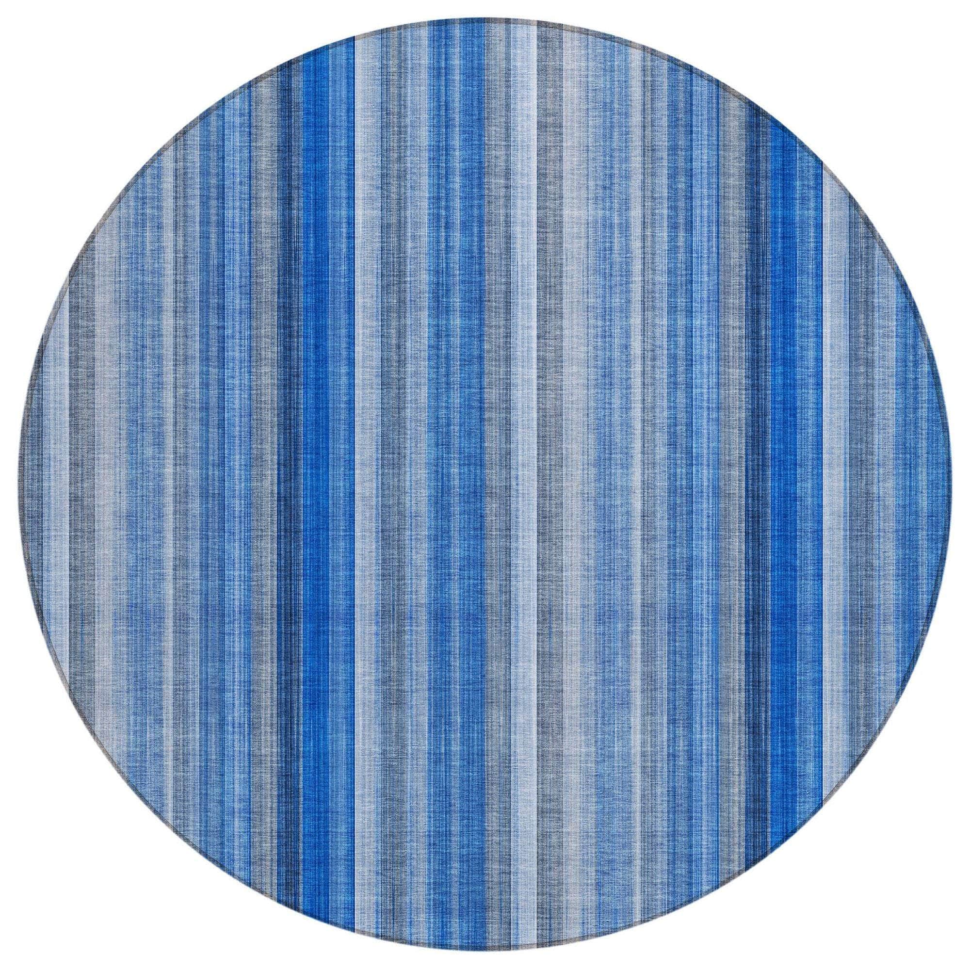 Machine Washable Blue Rug - Indoor / Outdoor - Kids / Pet Friendly Stripes Print Rug