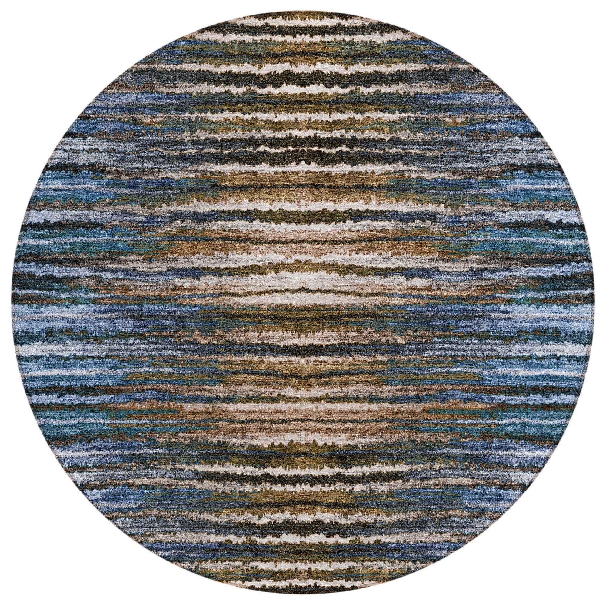Machine Washable Blue Rug - Indoor / Outdoor - Kids / Pet Friendly Stripes Print Rug