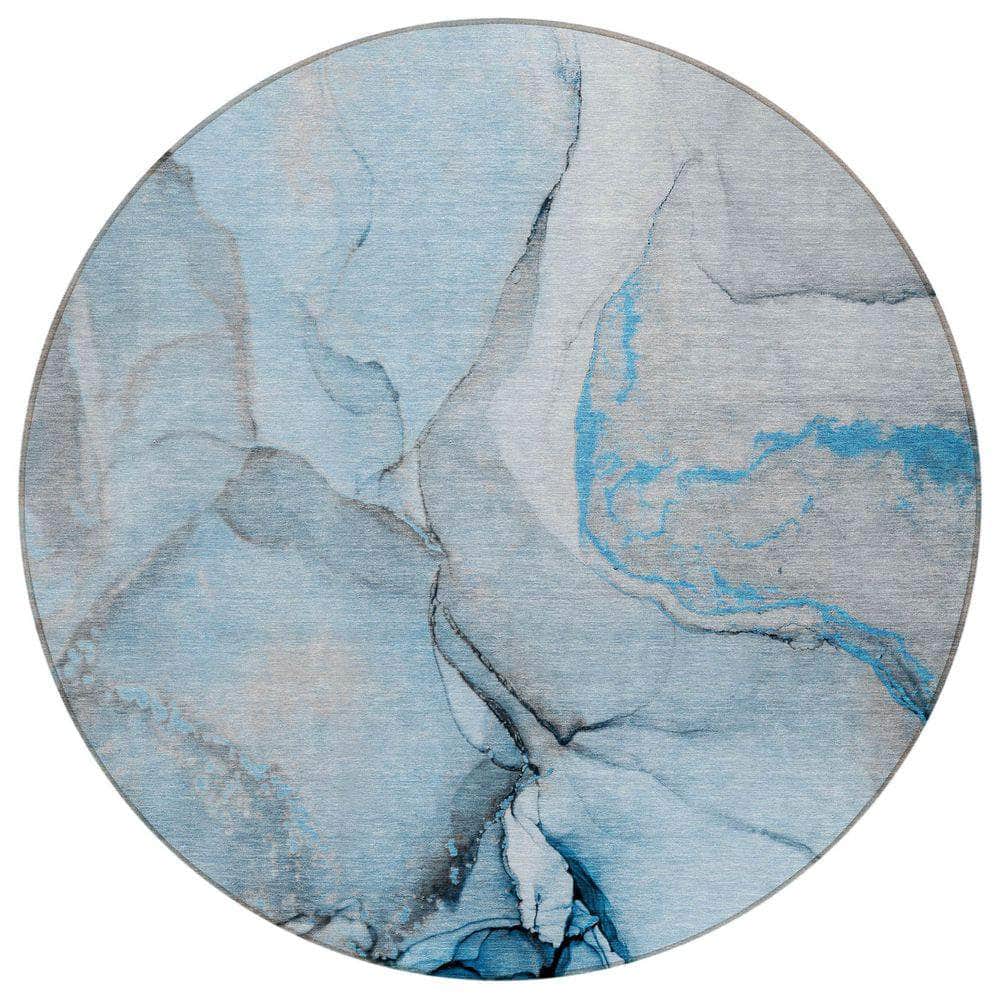 Machine Washable Blue Rug - Indoor / Outdoor - Kids / Pet Friendly Watercolors Print Rug