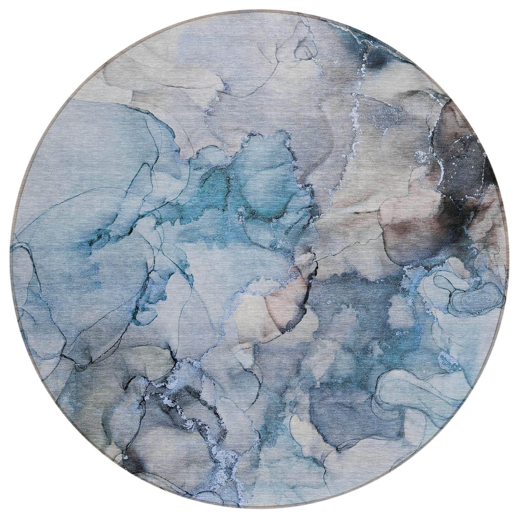 Machine Washable Blue Rug - Indoor / Outdoor - Kids / Pet Friendly Watercolors Print Rug