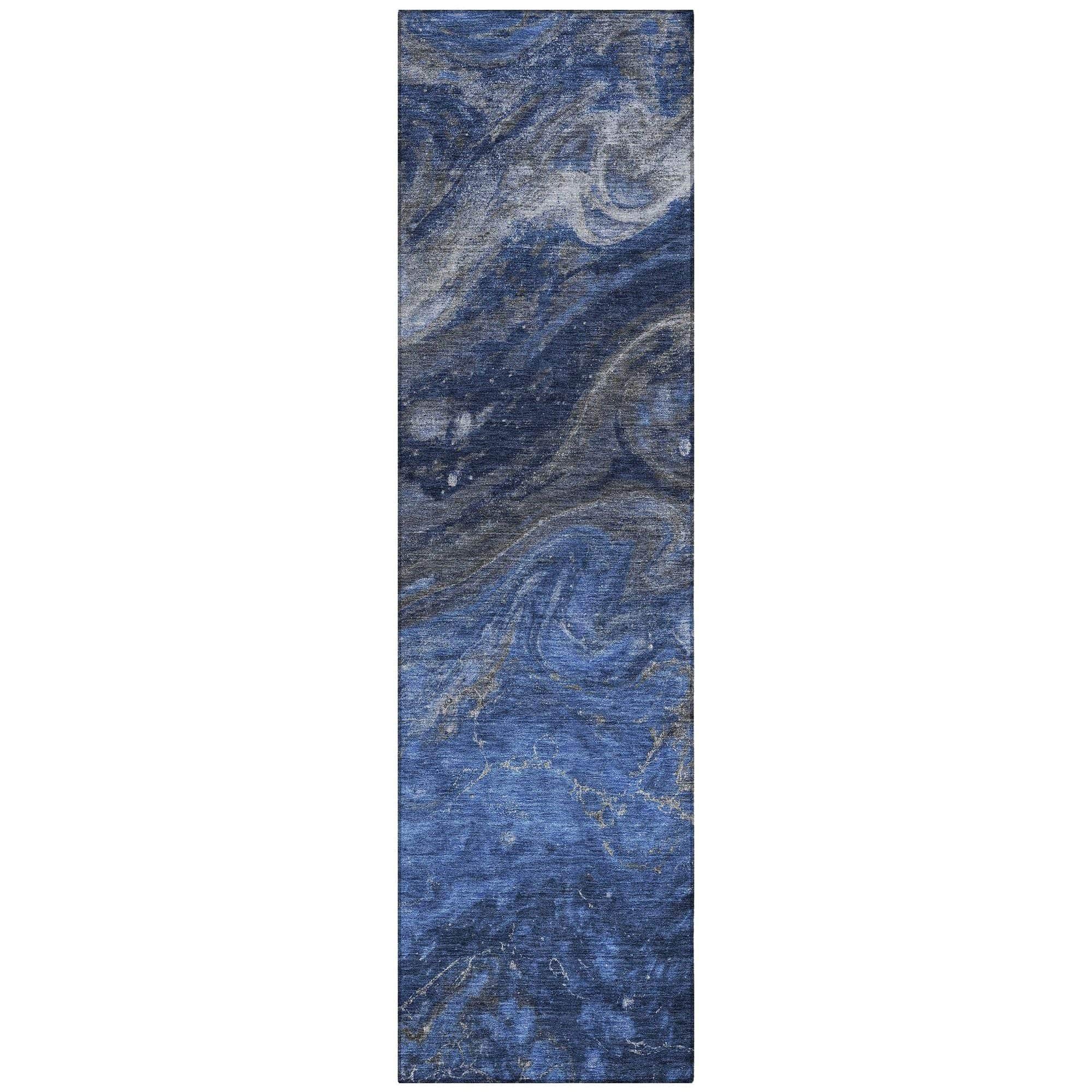 Machine Washable Blue Rug - Indoor / Outdoor - Kids / Pet Friendly Abstract Print Rug