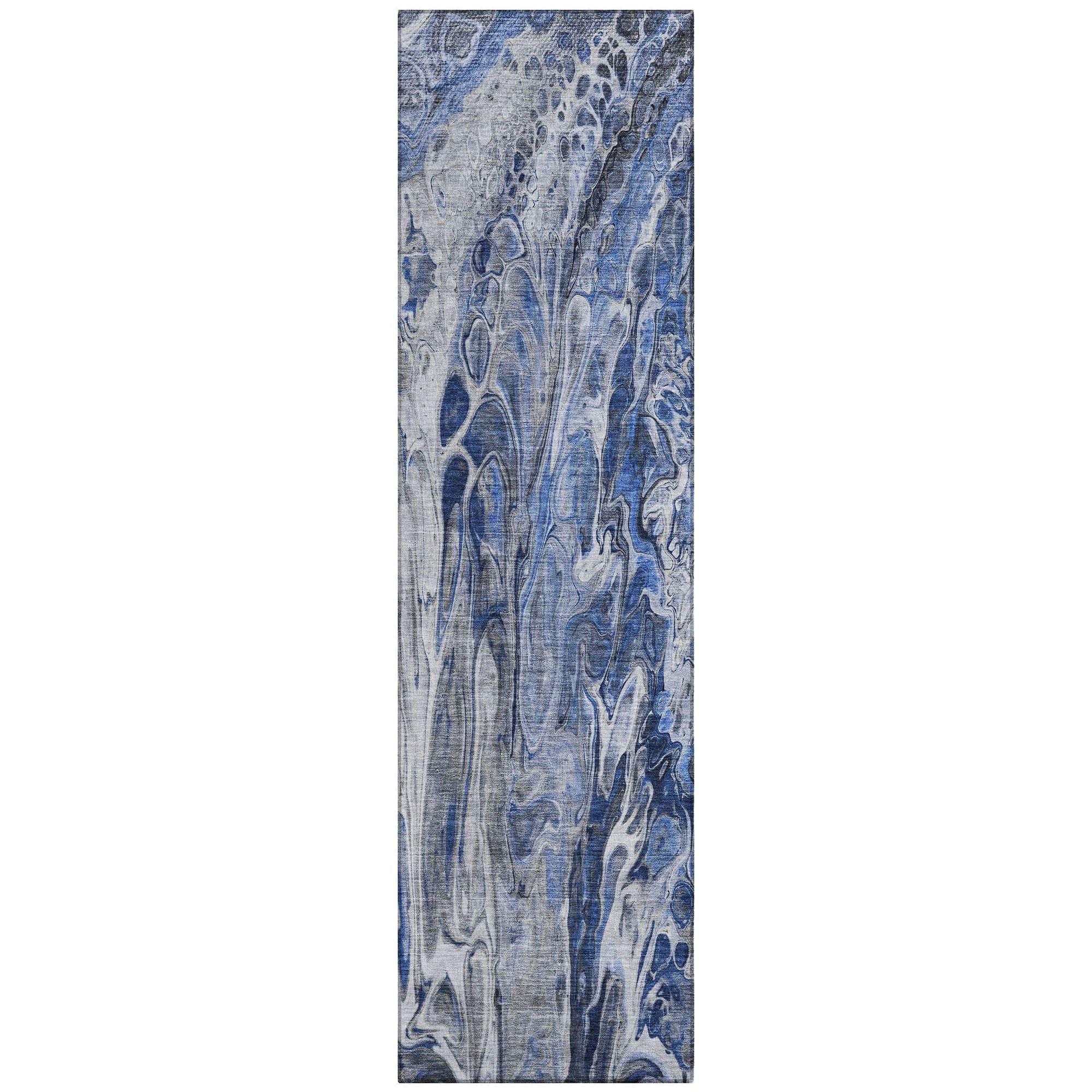 Machine Washable Blue Rug - Indoor / Outdoor - Kids / Pet Friendly Abstract Print Rug