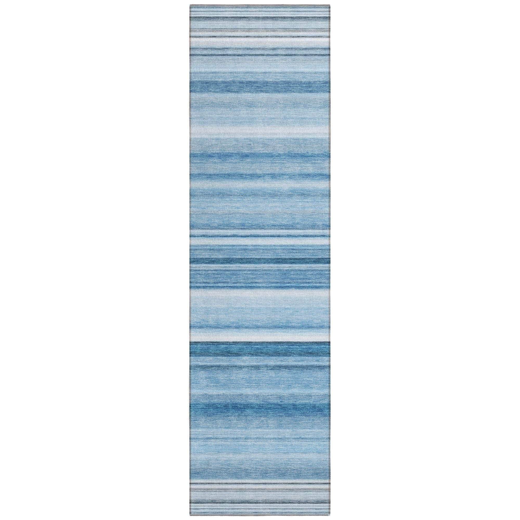 Machine Washable Blue Rug - Indoor / Outdoor - Kids / Pet Friendly Stripes Print Rug