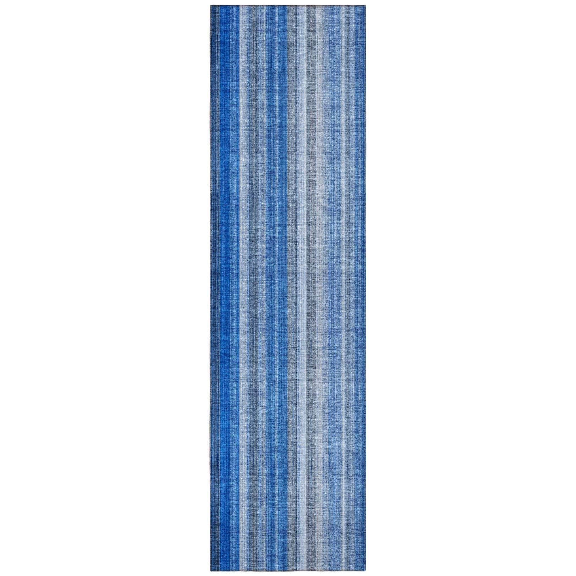 Machine Washable Blue Rug - Indoor / Outdoor - Kids / Pet Friendly Stripes Print Rug