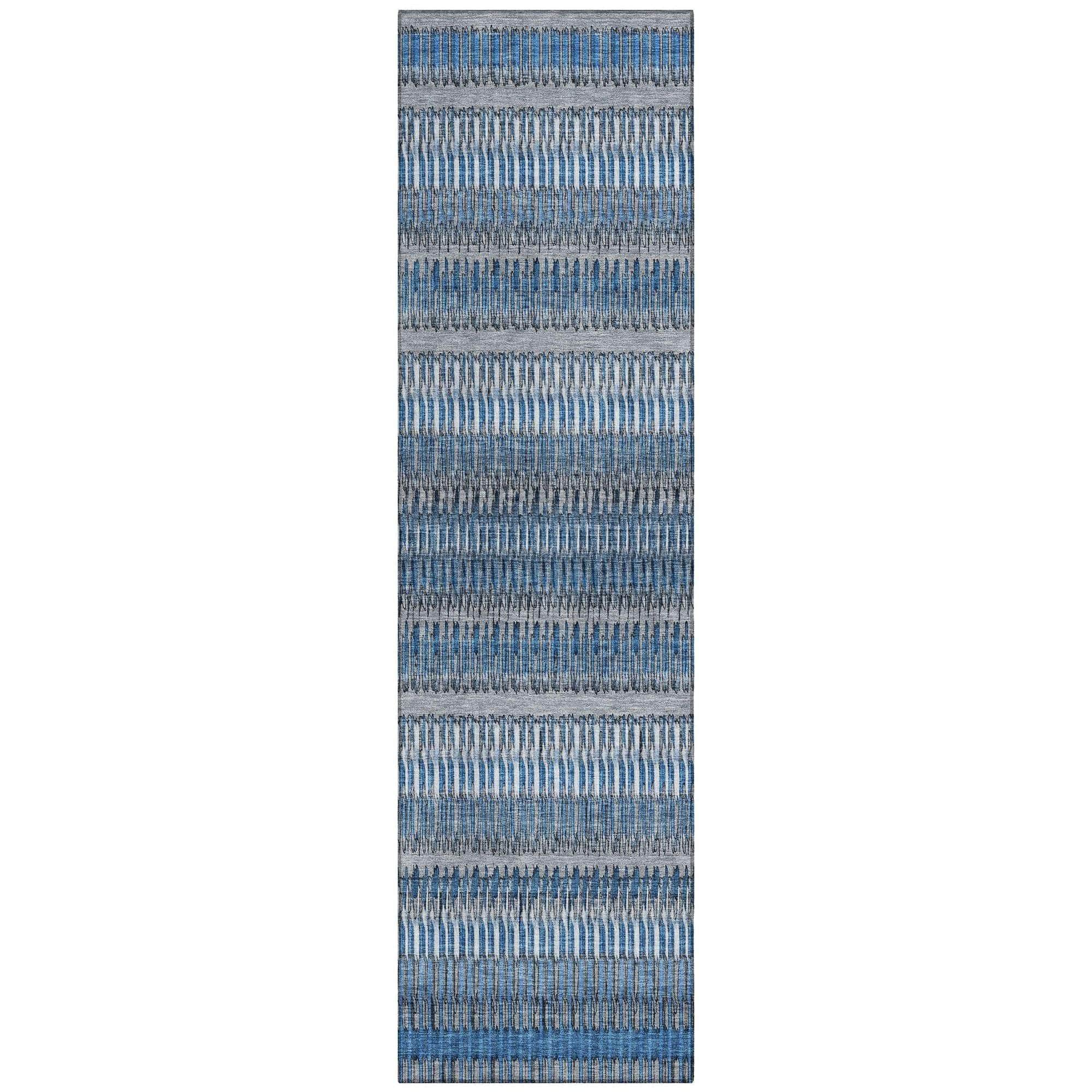 Machine Washable Blue Rug - Indoor / Outdoor - Kids / Pet Friendly Stripes Print Rug