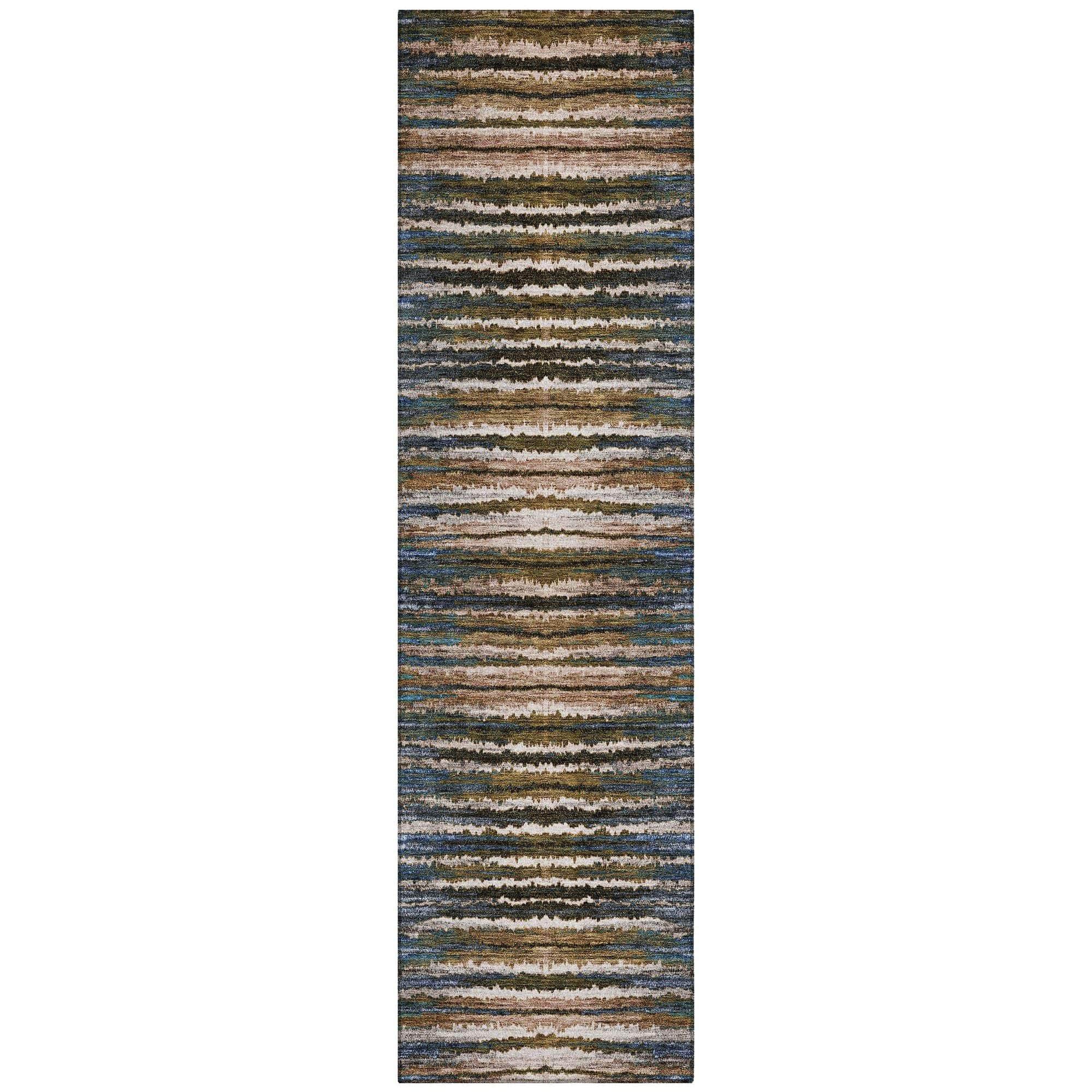 Machine Washable Blue Rug - Indoor / Outdoor - Kids / Pet Friendly Stripes Print Rug