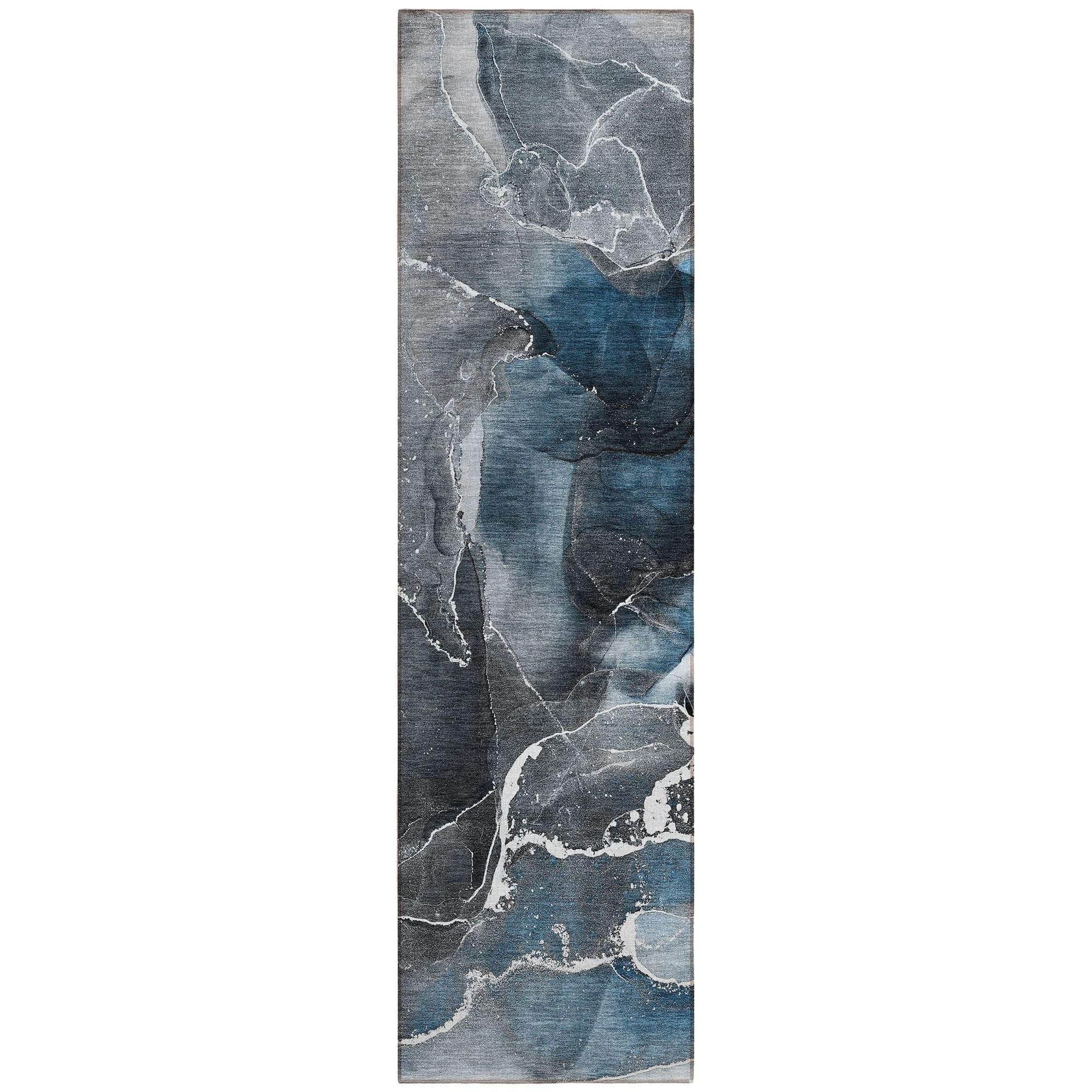 Machine Washable Blue Rug - Indoor / Outdoor - Kids / Pet Friendly Watercolors Print Rug