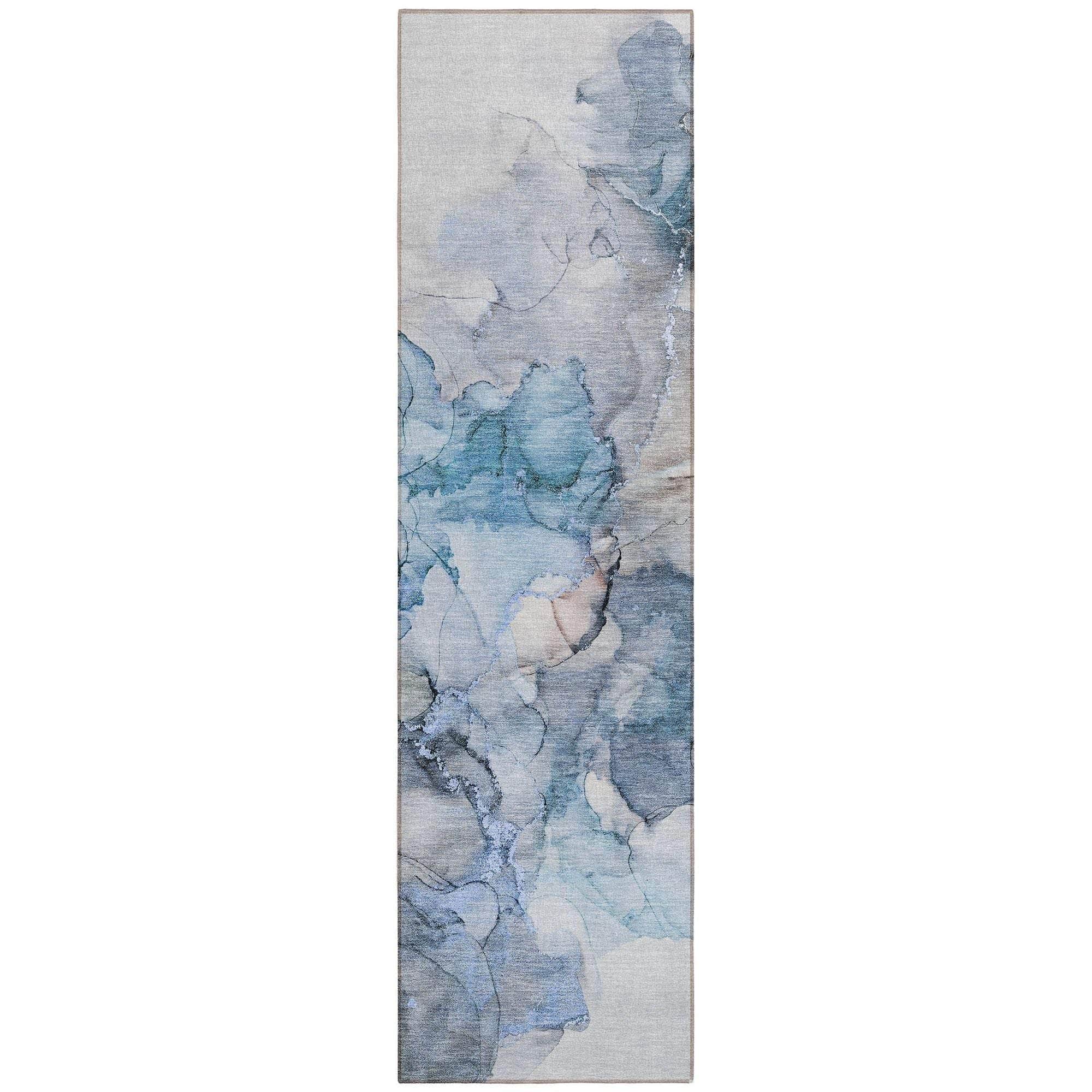 Machine Washable Blue Rug - Indoor / Outdoor - Kids / Pet Friendly Watercolors Print Rug