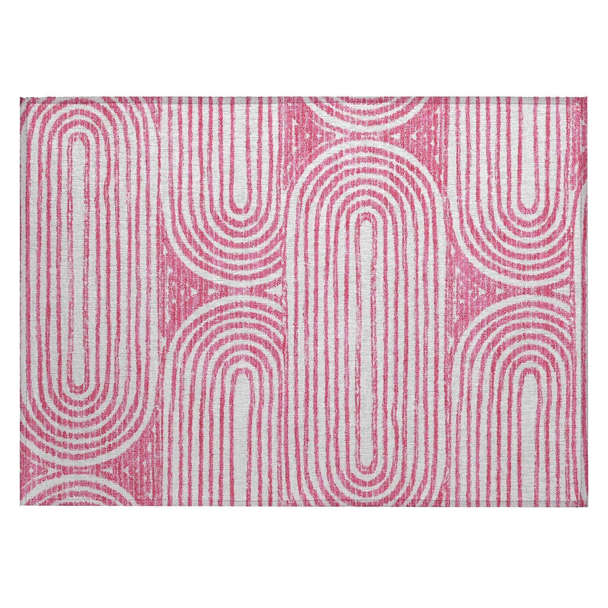 Machine Washable Blush Pink Rug - Indoor / Outdoor - Kids / Pet Friendly Art Deco Print Rug