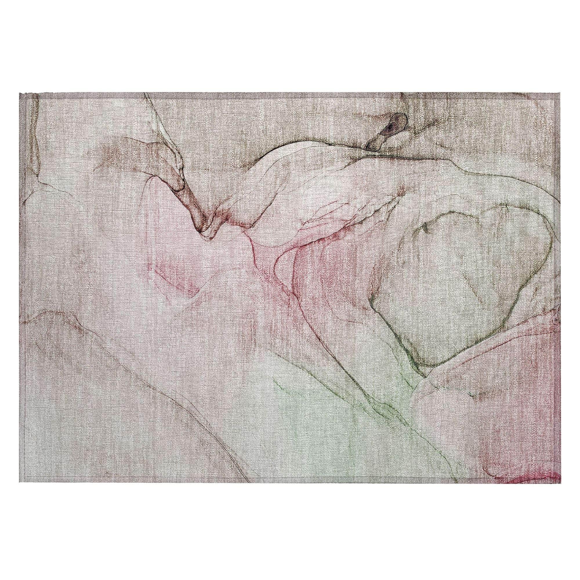 Machine Washable Blush Pink Rug - Indoor / Outdoor - Kids / Pet Friendly Watercolors Print Rug