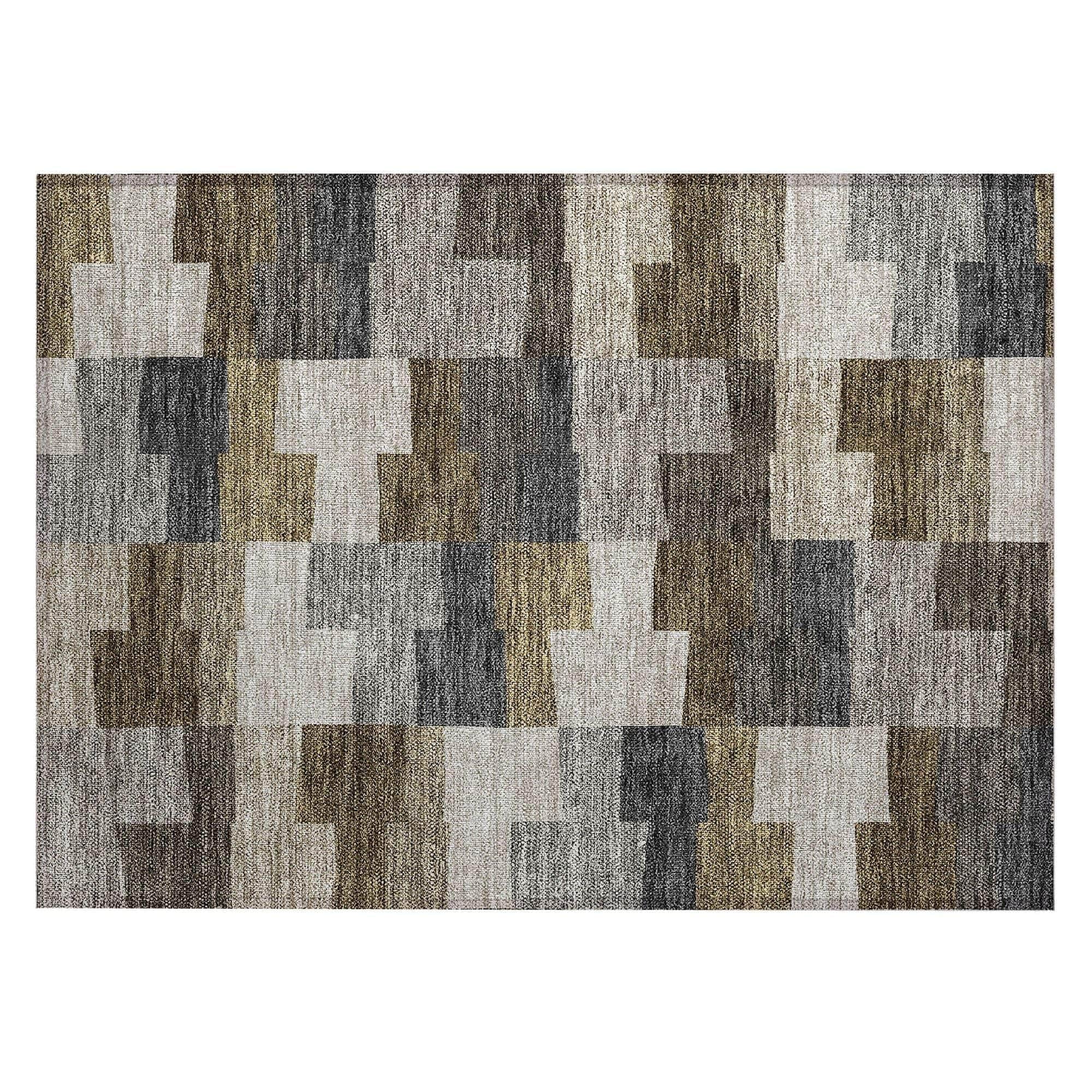Machine Washable Brown Rug - Indoor / Outdoor - Kids / Pet Friendly Geometric Print Rug
